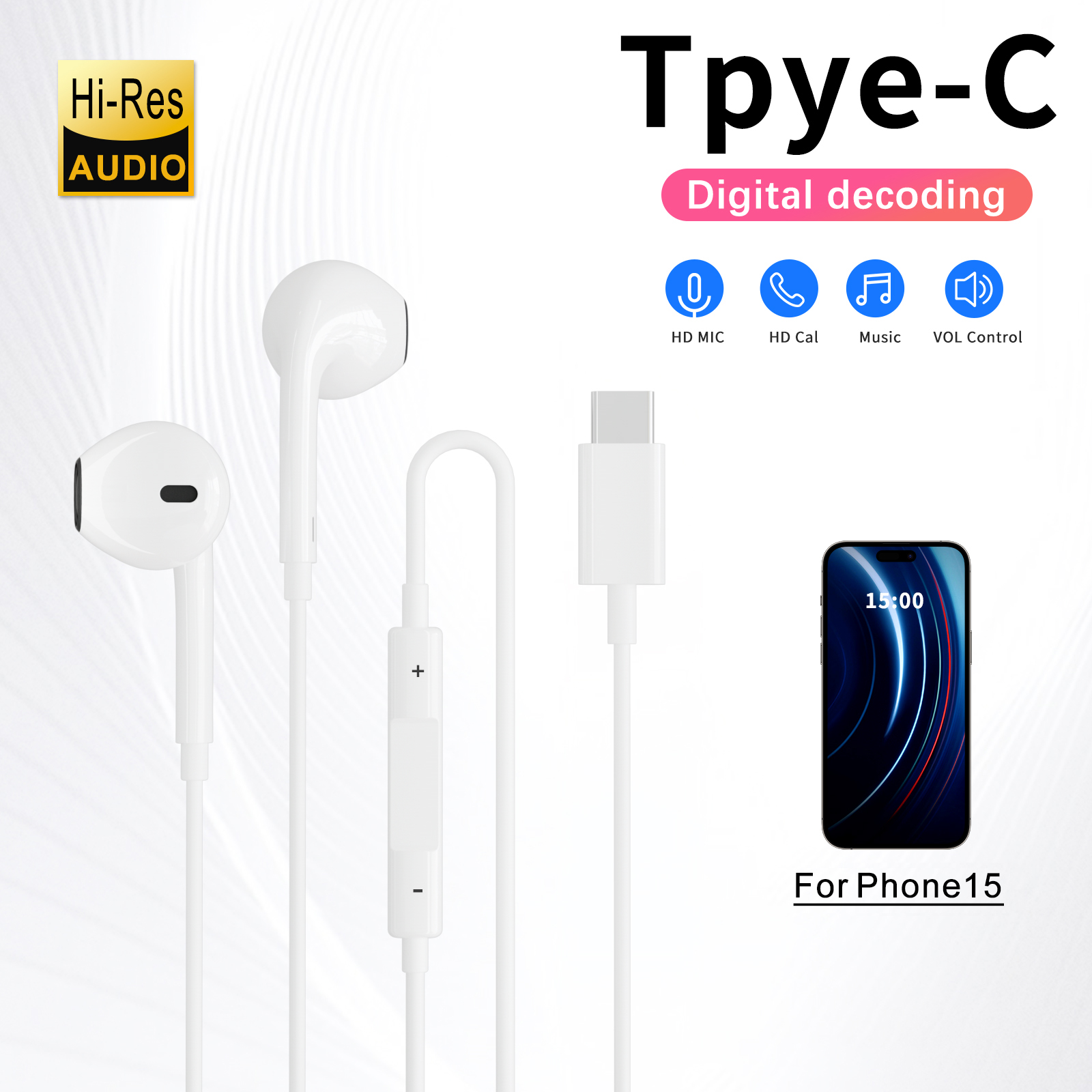 

Usb-c Plug Headphones Wired Ear Buds With Built-in Remote To Control Music, Phone Calls, And Volume, Type C Earbuds For Iphone 15 Pro Maxsuitable For All Usb-c Interface Devices.