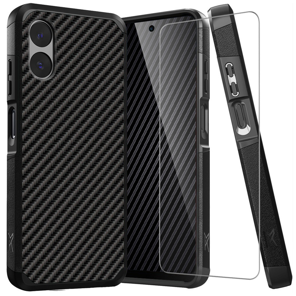 

For Motorola 4g (2024) Phone Case, With Tempered Glass Screen Protector, Dual Layer Hybrid Shockproof Heavy Duty Cover For 4g 2024 (carbon Fiber Image)