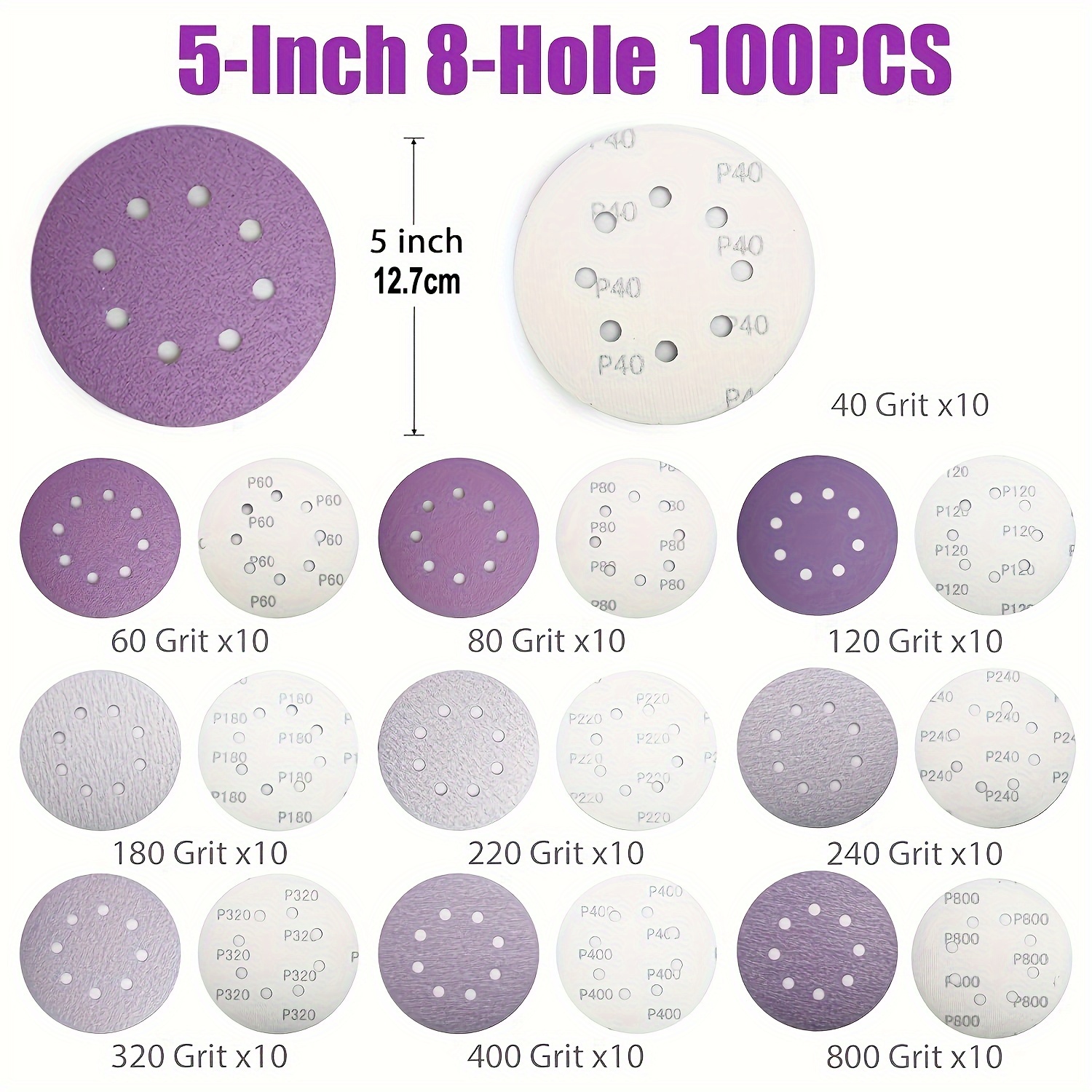 Disques Abrasifs 150mm Pour Ponceuse Excentrique - Lot De 80 (Grains 40 à 400) - 15 Trous - KONGMING