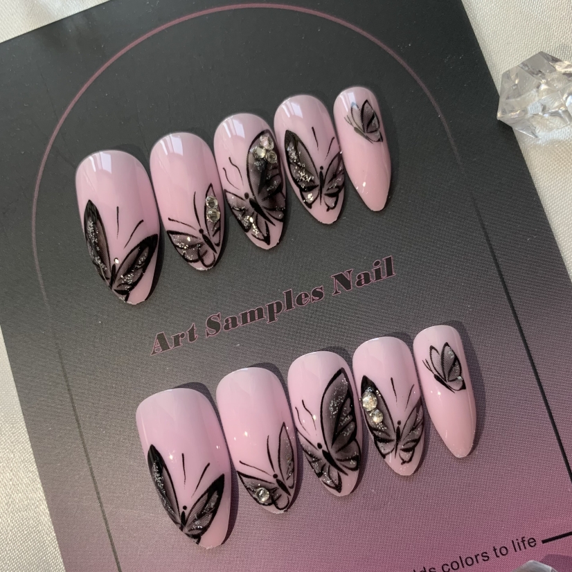 

Nails- 24 Pcs Press On Nails Medium Almond Fake Nails - Black Butterfly Design False Nails - Medium Press-on Nails Full Cover Gorgeous Summer Press On Nails For Women Manicure.