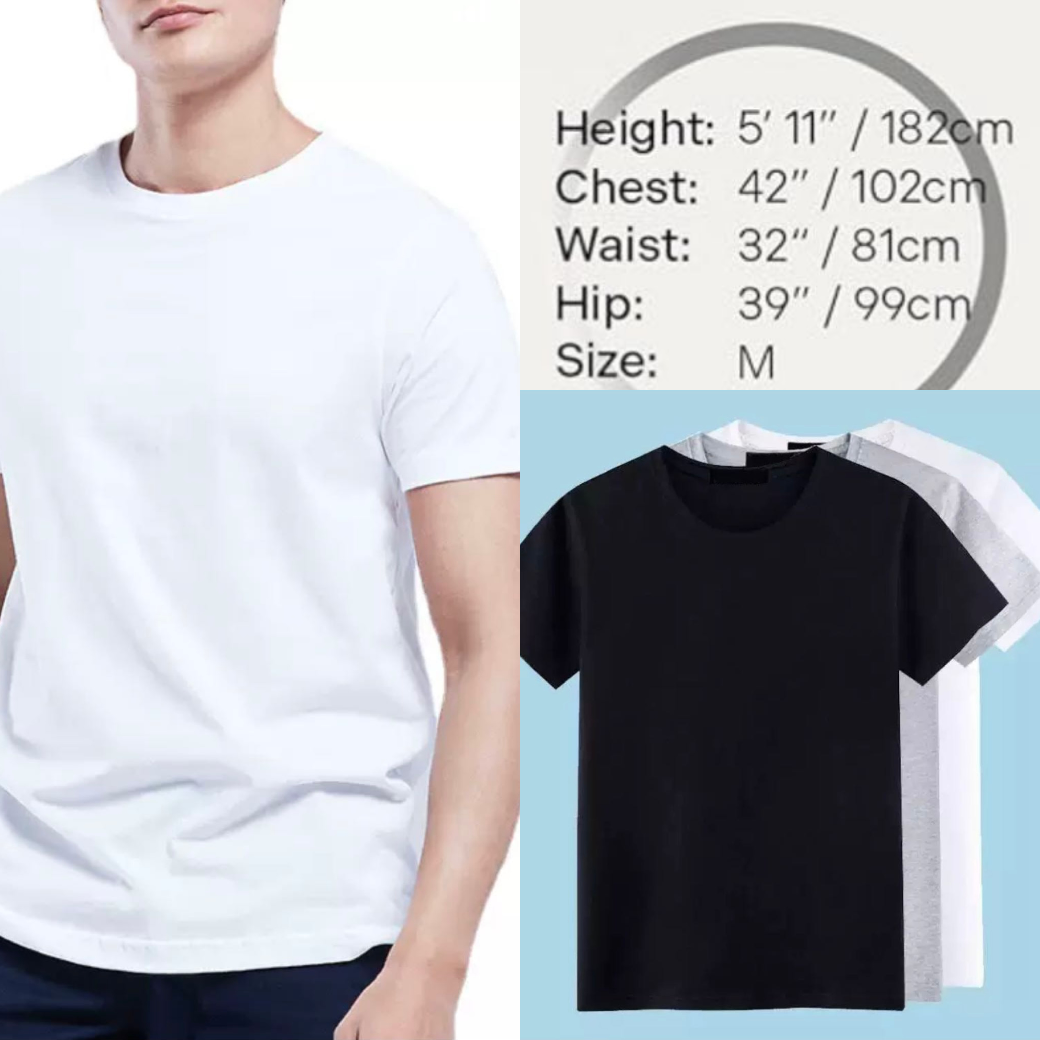 

Mens Cotton T-shirt 3 Pack Stretch Solid Plain Short