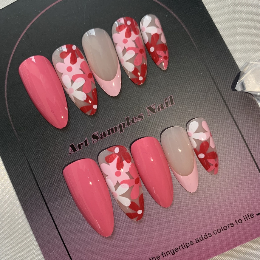 

Nails- 24 Pcs Press On Nails Medium Almond Fake Nails - Pink Girly Floral Print Design False Nails - Medium Press-on Nails Full Cover Gorgeous Summer Press On Nails For Women Manicure.