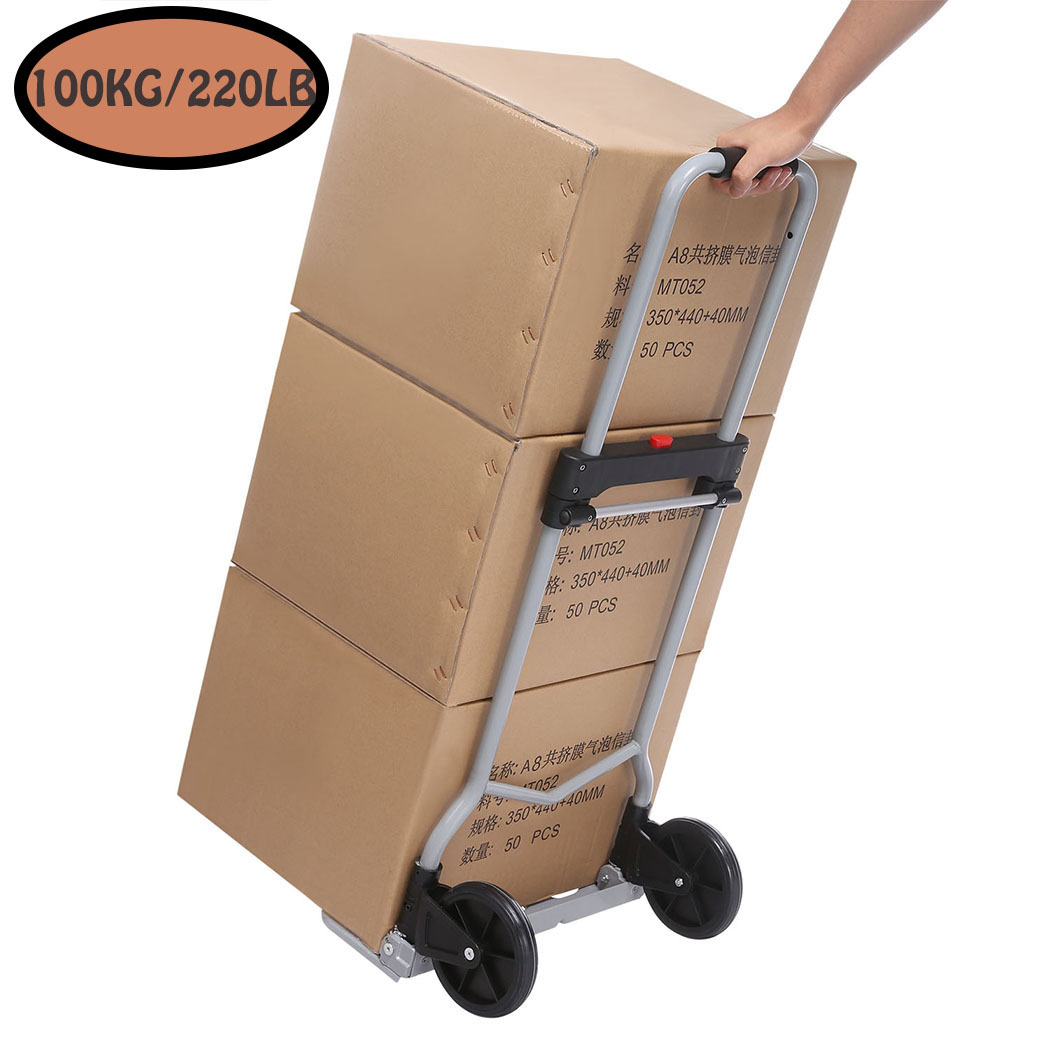 

220/265lbs Capacity Aluminum Folding , Portable Luggage Cart With 2 Wheels, Telescopic Luggage Trolley, Lightweight Travel Hand Truck, Heavy Duty Moving Dolly For Office Home Outdoor Warehouse