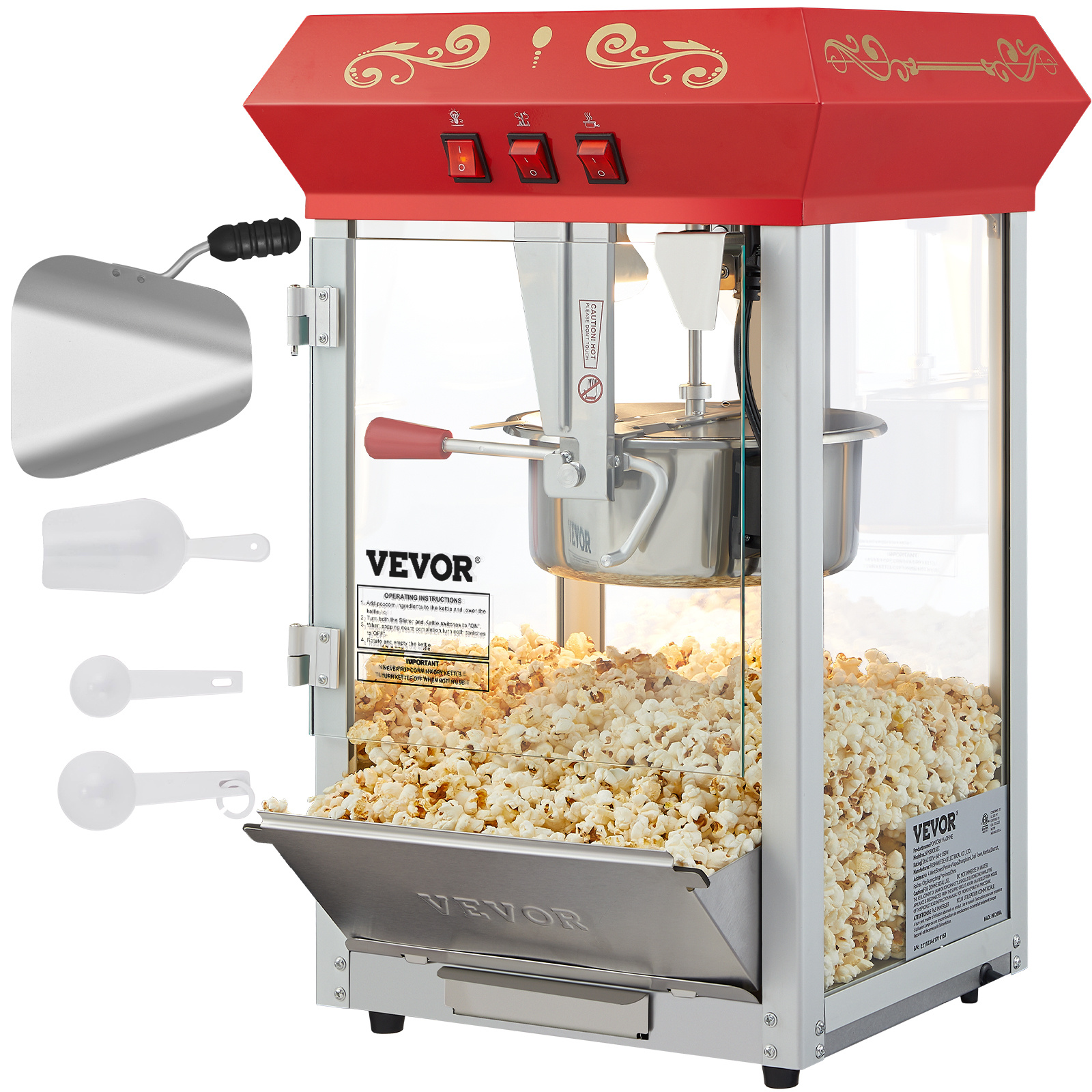 

Vevor Machine 8 Oz Countertop Popcorn Maker 850w 48 Cups Red