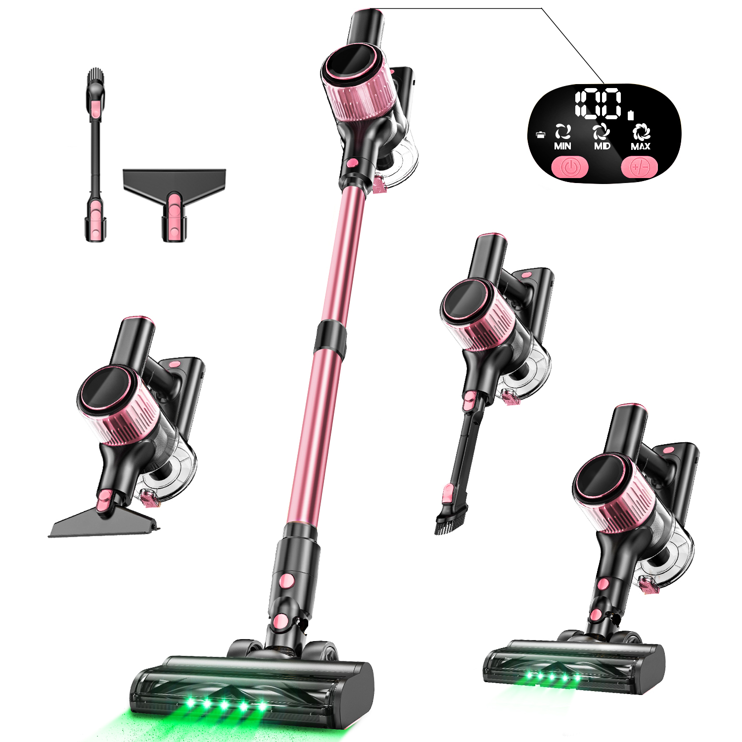 

Cordless Vacuum Cleaner, 30kpa Powerful Suction 8 In 1 Stick Vacuum With Led Display, 3 Modes Suction, Anti-tangle & Dust Cup, Lightweight Vacuum For Hardwood Floor/carpet/pet Hair, Pink