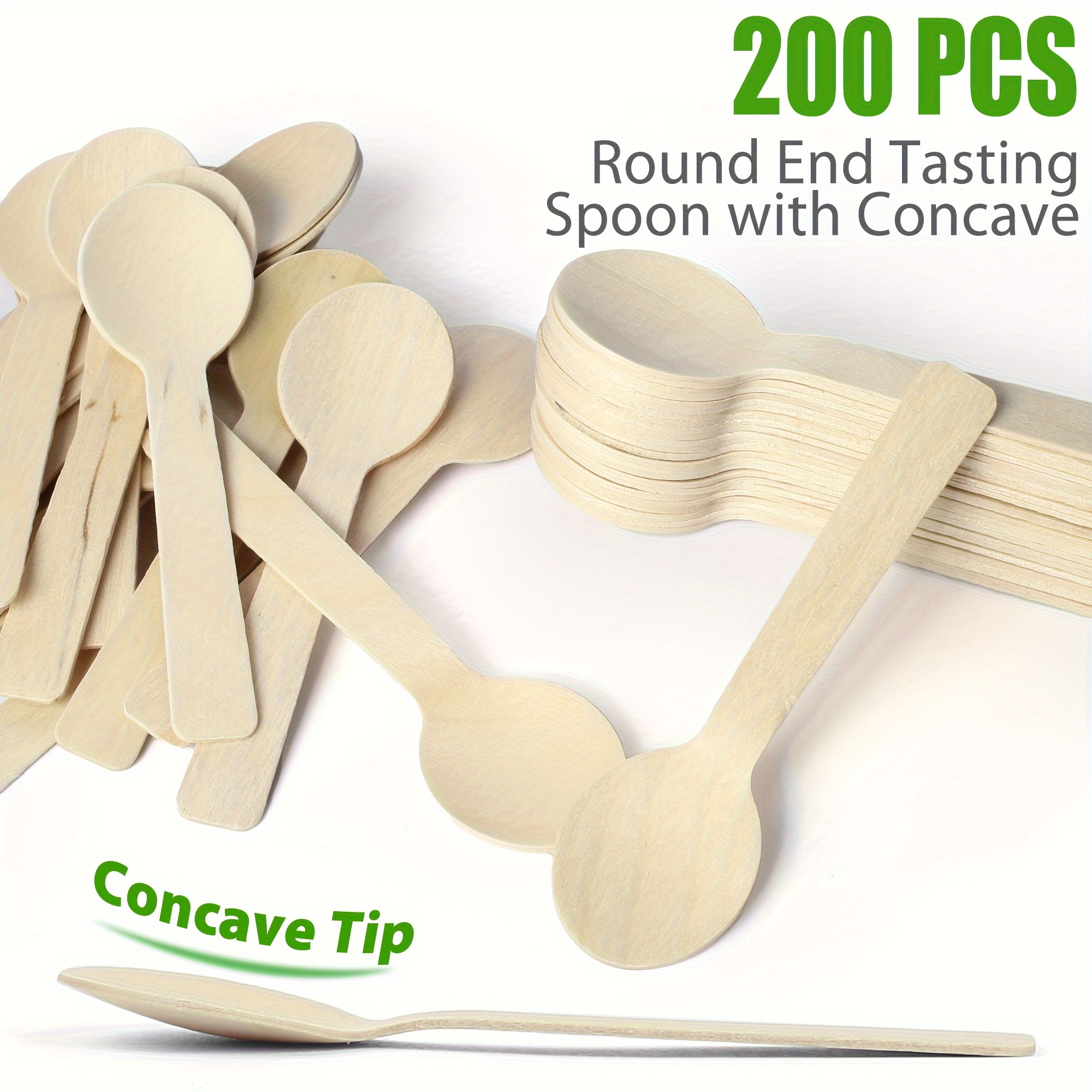 TEMU Mini Wooden Spoons, Pack Of 200, 4 Inch Length, Disposable Tasting Sampling Spoons