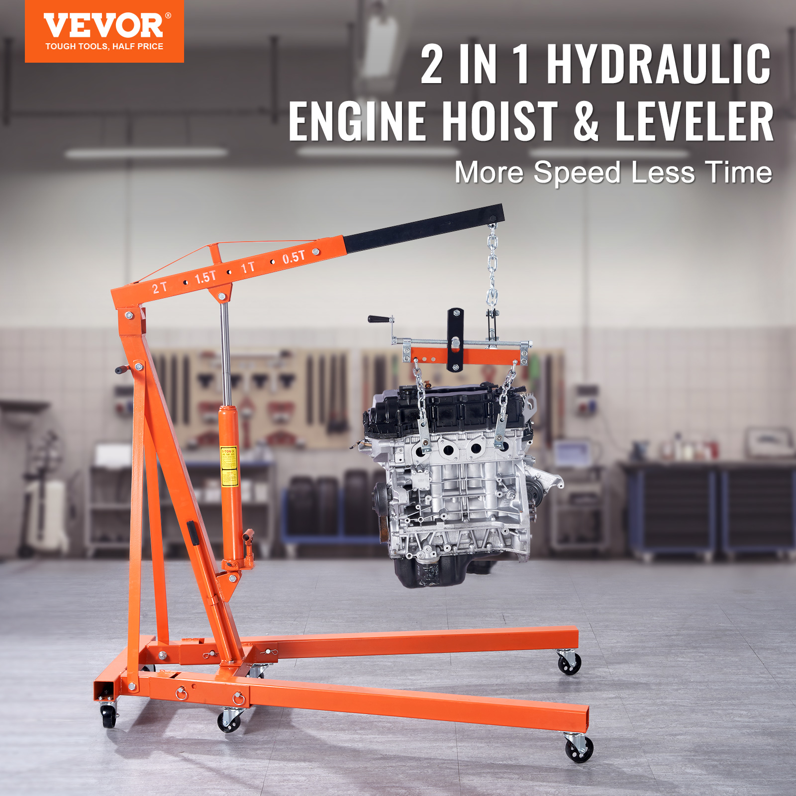 engine hoist with lever   folding     hoist   duty hydraulic engine crane with 6 casters engine hoist lever for engine lifting loading 4400 lbs Product details 1