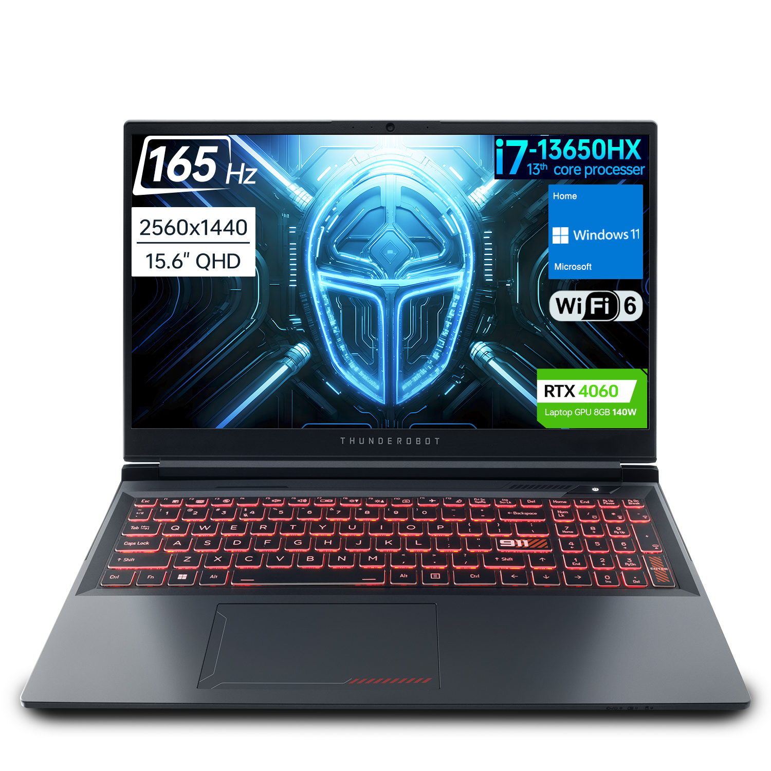 Thunderobot Hunter Blade R15 (2024) Gaming Laptop, 15.6" QHD 165hz 2.5K Display, 13th Gen Intel i7-13650HX, NVIDIA GeForce 4060, 16GB DDR5 RAM, 512GB PCIe SSD, RGB Backlit KB, Wi-Fi 6, Windows 11 Home, MMM Mousepad