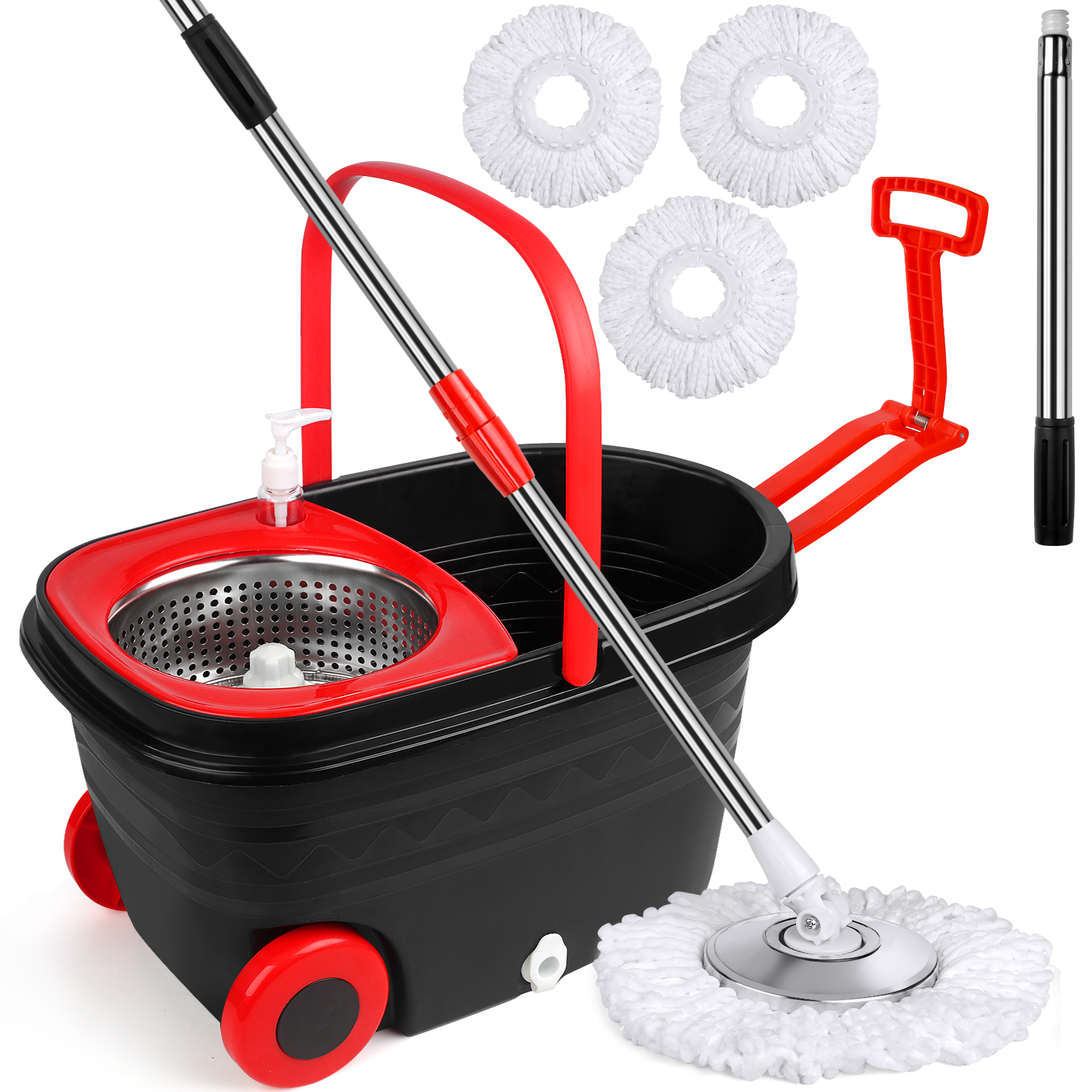 

Microfiber Spin Mop, Bucket Floor Cleaning System With 3 Extra Refills, Black