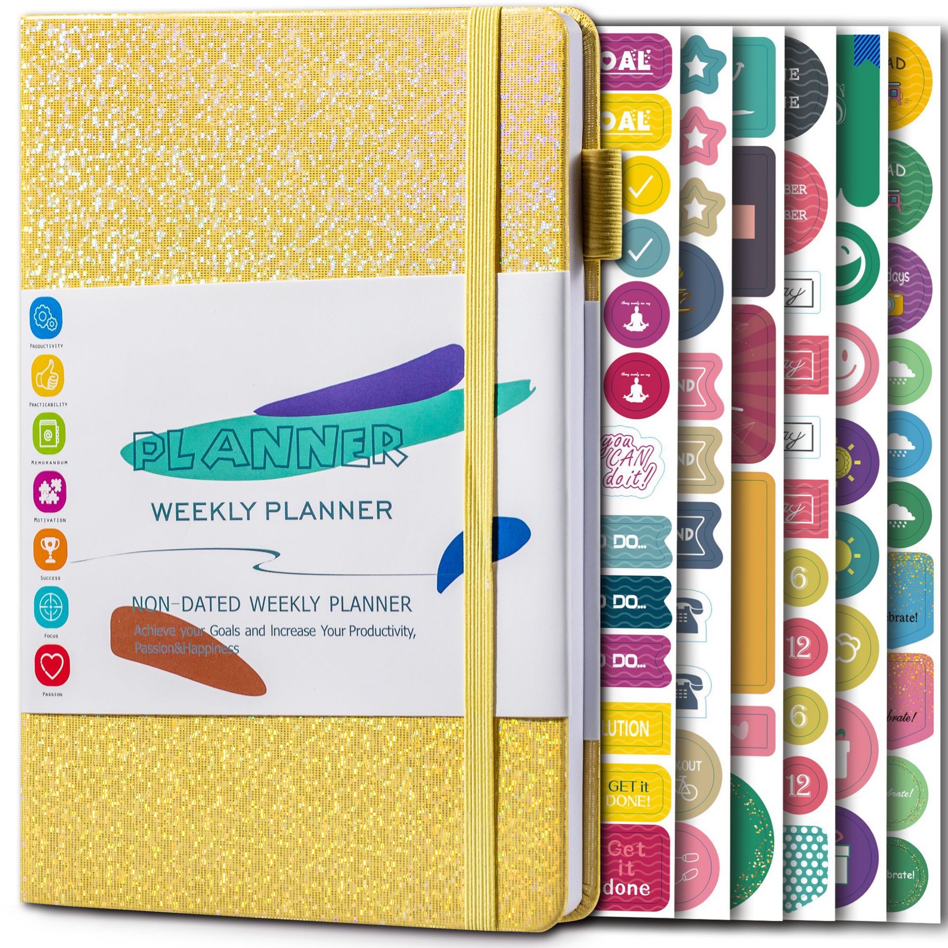

Weekly Planner Undated Planner Book With To-do List Agenda To Improve Time Management, Productivity And Live Happier, 200 Pages.yellow 6 X 8.4