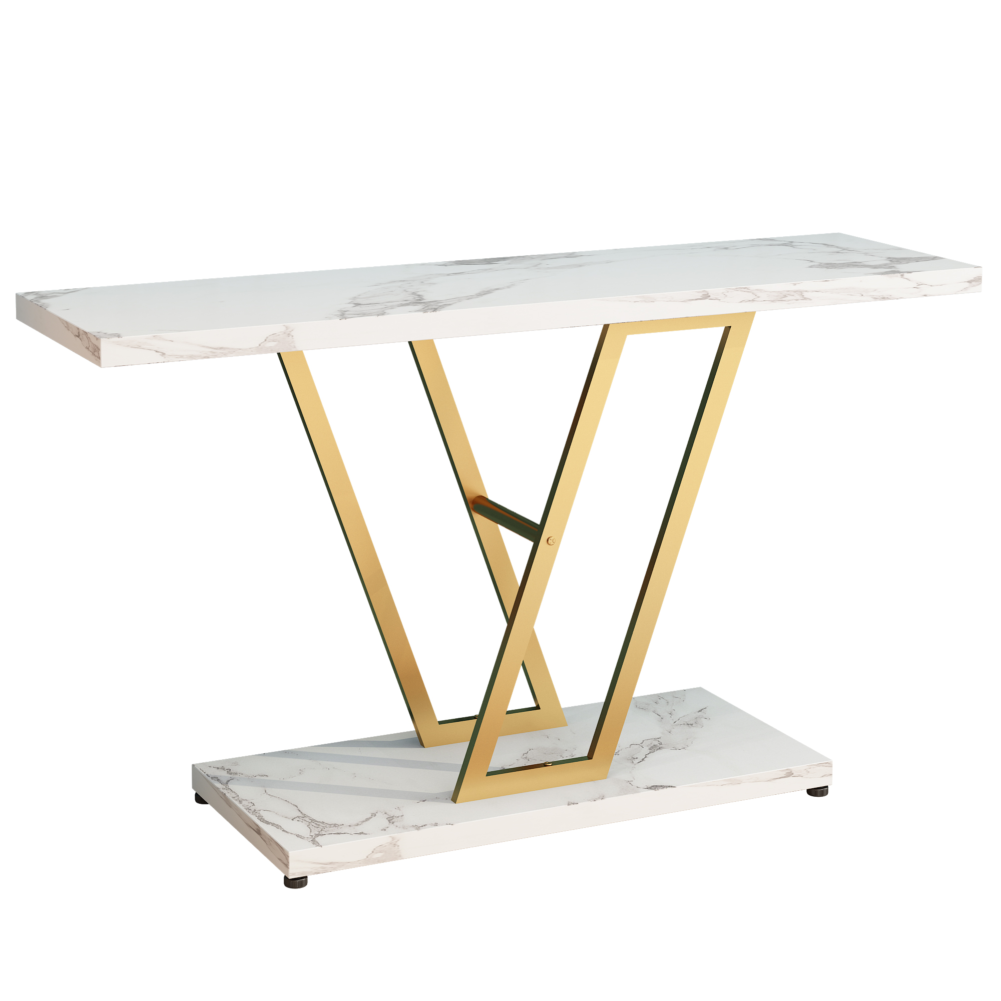 

Fch V-shaped Console Table 1072976cm White Marble Top Gold Frame