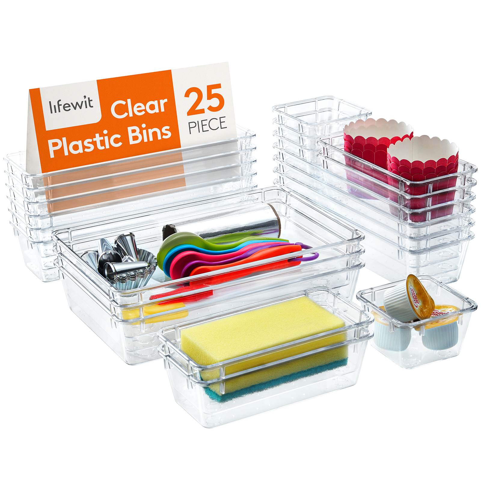 

Clear Plastic 25 Pcs Drawer Organizer Set Desk Drawer Dividers Trays Dresser Storage Bins Separation Box For Makeup, Jewelries And Gadgets, Kitchen, Bedroom, Bathroom, Office