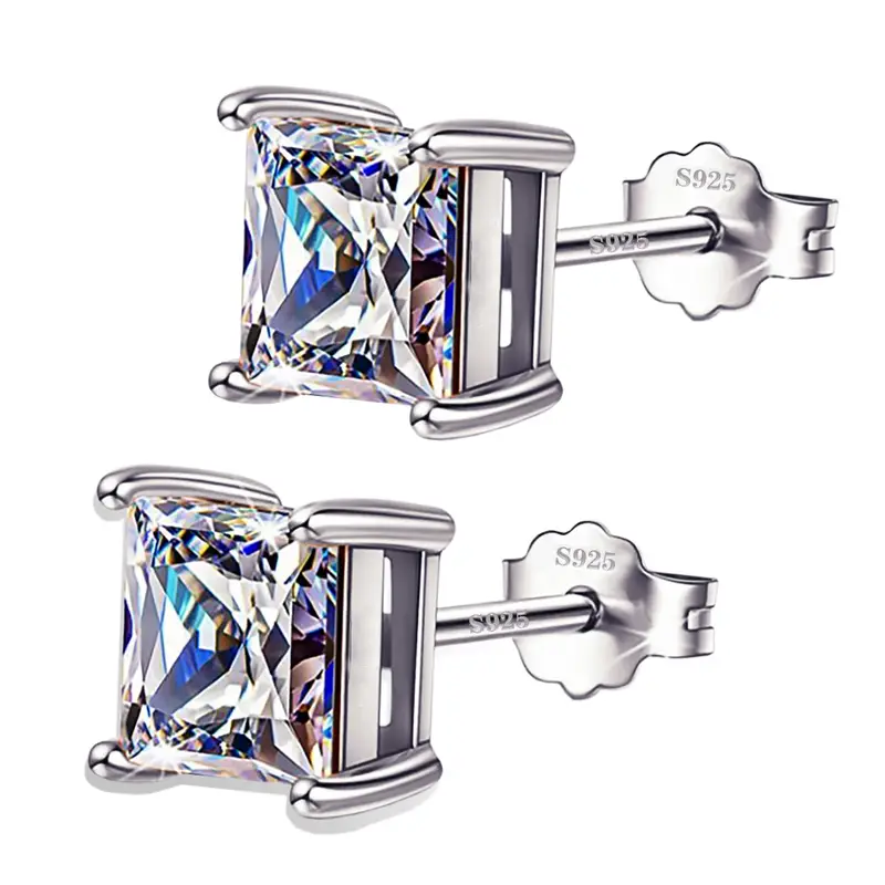 4mm Square Cubic Zirconia CZ Stud Earrings Mens Sterling Silver 4mm Square Cubic Zirconia CZ Stud Earrings Mens Sterling Silver