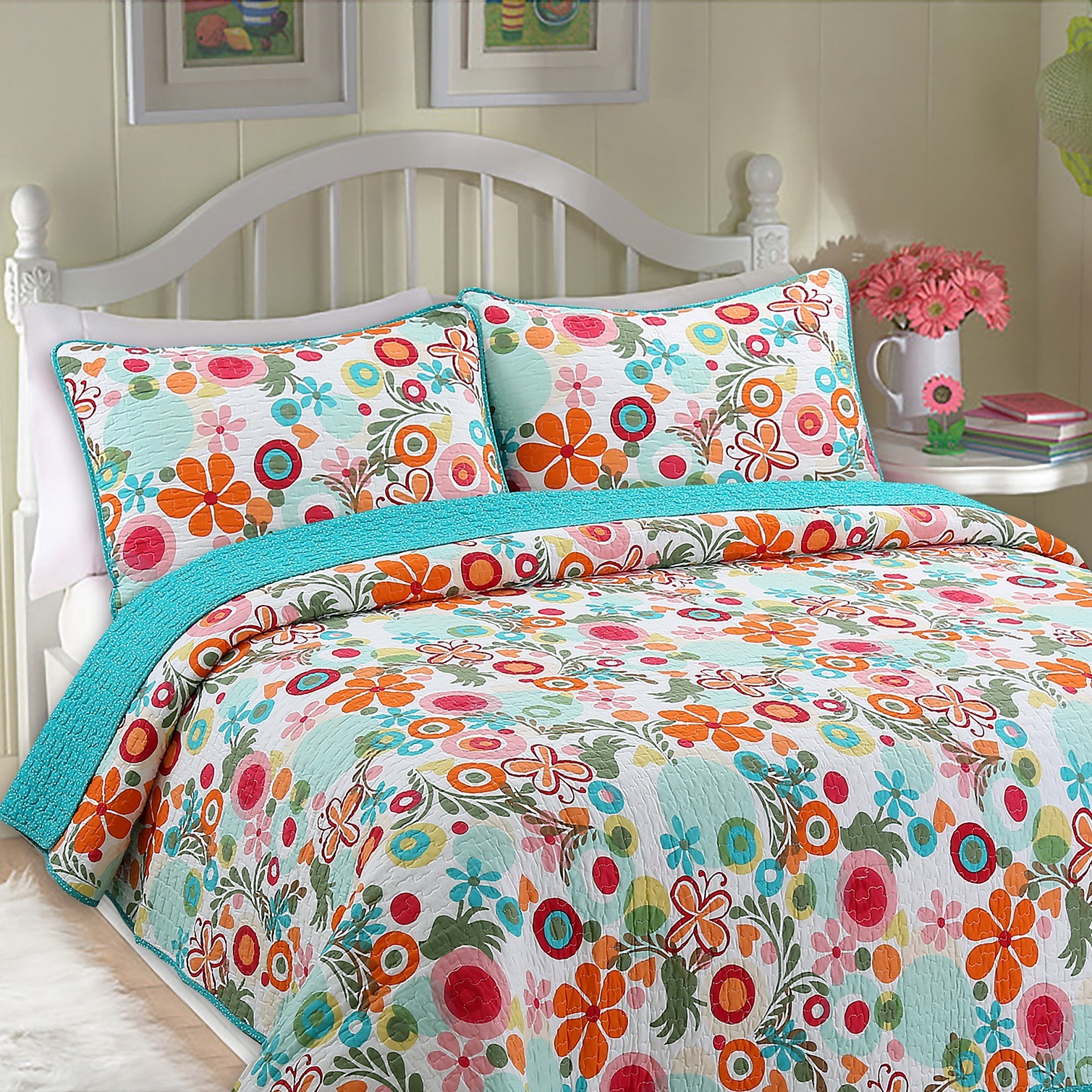 

Cotton Floral Girl Reversible Quilt Bedding Set