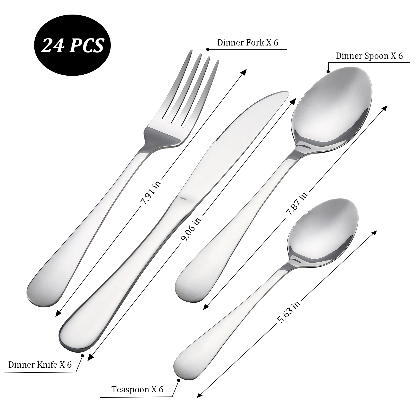 

24pcs Silverware Set Stainless Steel Flatware Set, Service For 6, Includes Knife Fork Spoon Cutlery Set, Dishwasher Safe, Perfect For Holidays & Special Occasions Family, Party