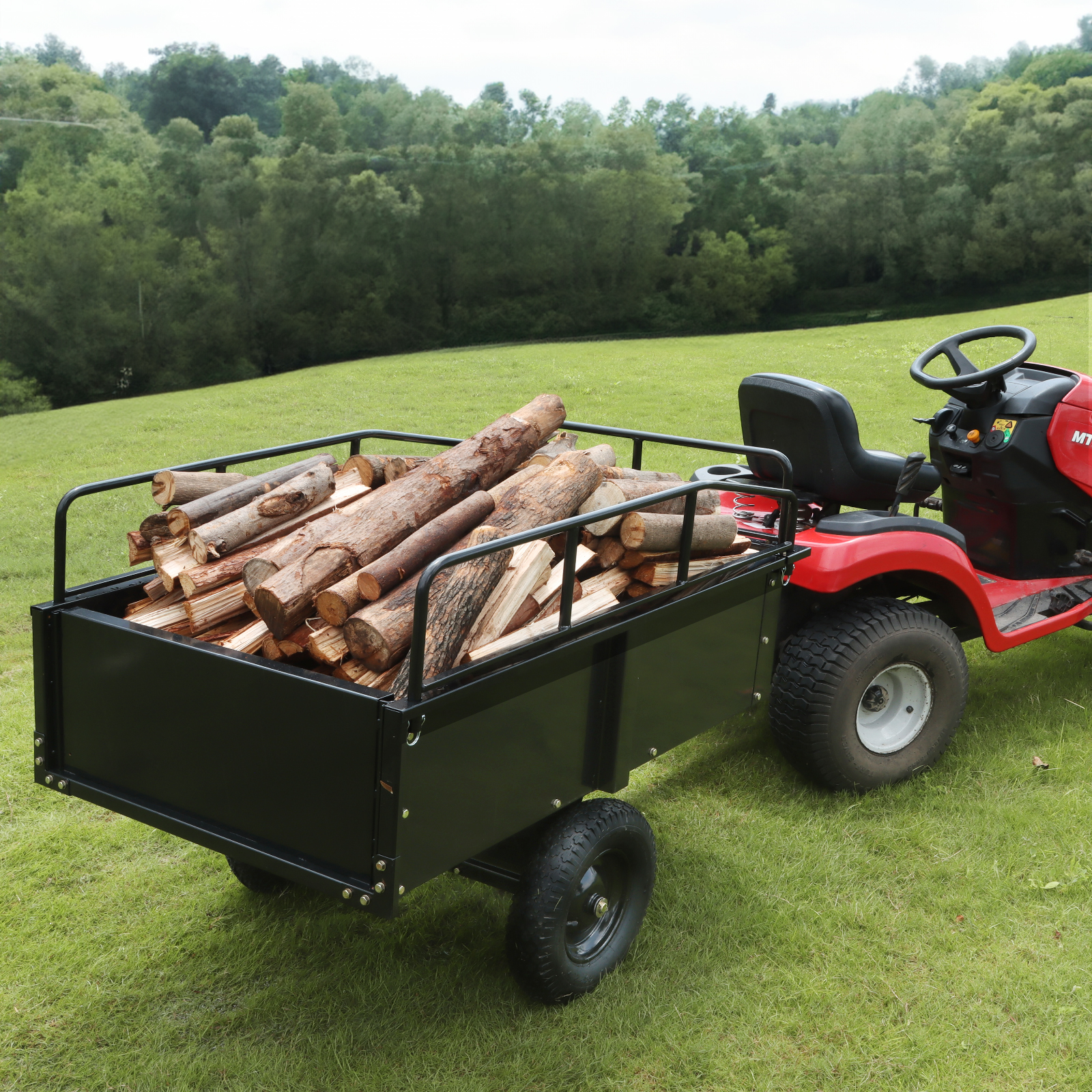 

Vevor Heavy Duty Atv Trailer Steel Dump Cart, 750-pound 15 Cubic Feet, Garden Utility Trailer With Removable Sides For Riding Lawn Mower Tractor