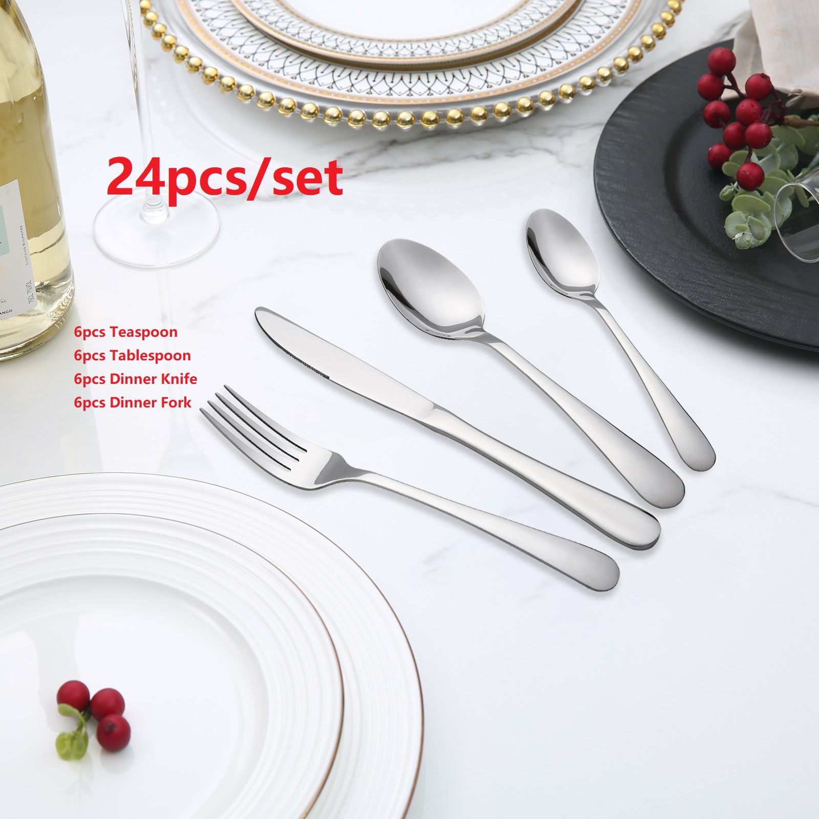 24pcs silverware set stainless steel flatware set service for 6 includes knife fork spoon cutlery set dishwasher safe perfect for holidays special occasions family party details 4