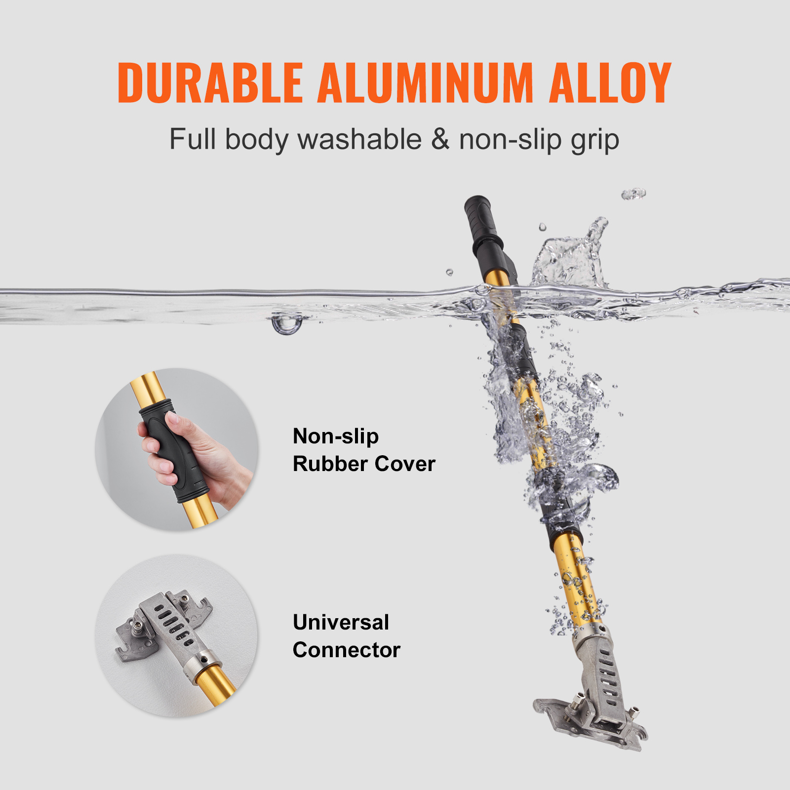 TEMU Vevor Drywall Flat Box Handle, 40''-64'', Anodized Aluminum Flat Finishing Extension Handle, 5-section Length Adjustable, Non-slip Grip And 360