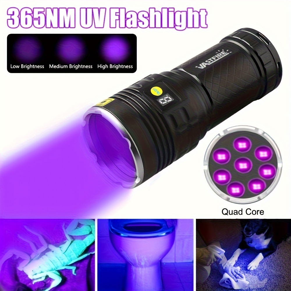 

160w High Power 365nm Uv Flashlight With 8 Leds, Rechargeable Black Light Torch Lamp, Best Blood Tracking Blacklight Flahlight For Resin Curing, Rocks , , Hunting Detection Pet Urine ( Batteries )