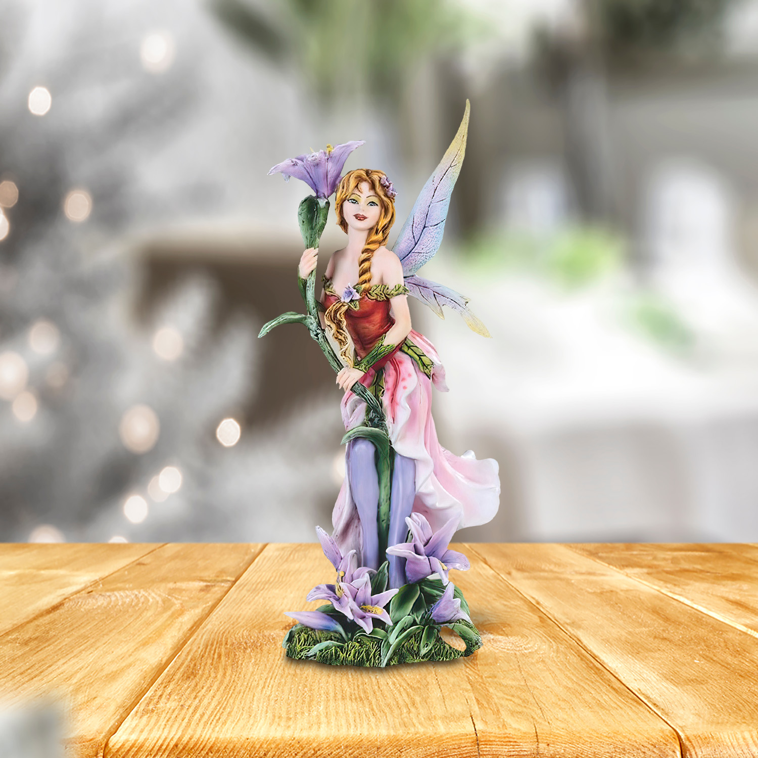 

11"h Pink Lilly Fairy With Flowers Figurine Statue Home/room Decor And Perfect Gift Ideas For House Warming, Holidays And Birthdays Great Collectible Addition