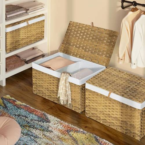 storage basket with lid 35 65 105 160l basket with cotton liner and metal frame foldable storage box basket bin with handle for bedroom laundry room