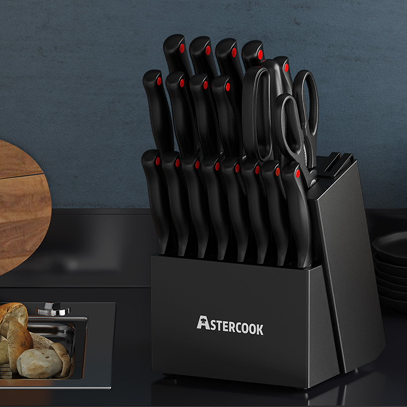 

21-piece Astercook Premium Knife Set - German Steel, Dishwasher Safe, With Elegant Black Block & Built-in Sharpener For Effortless Precision Cutting