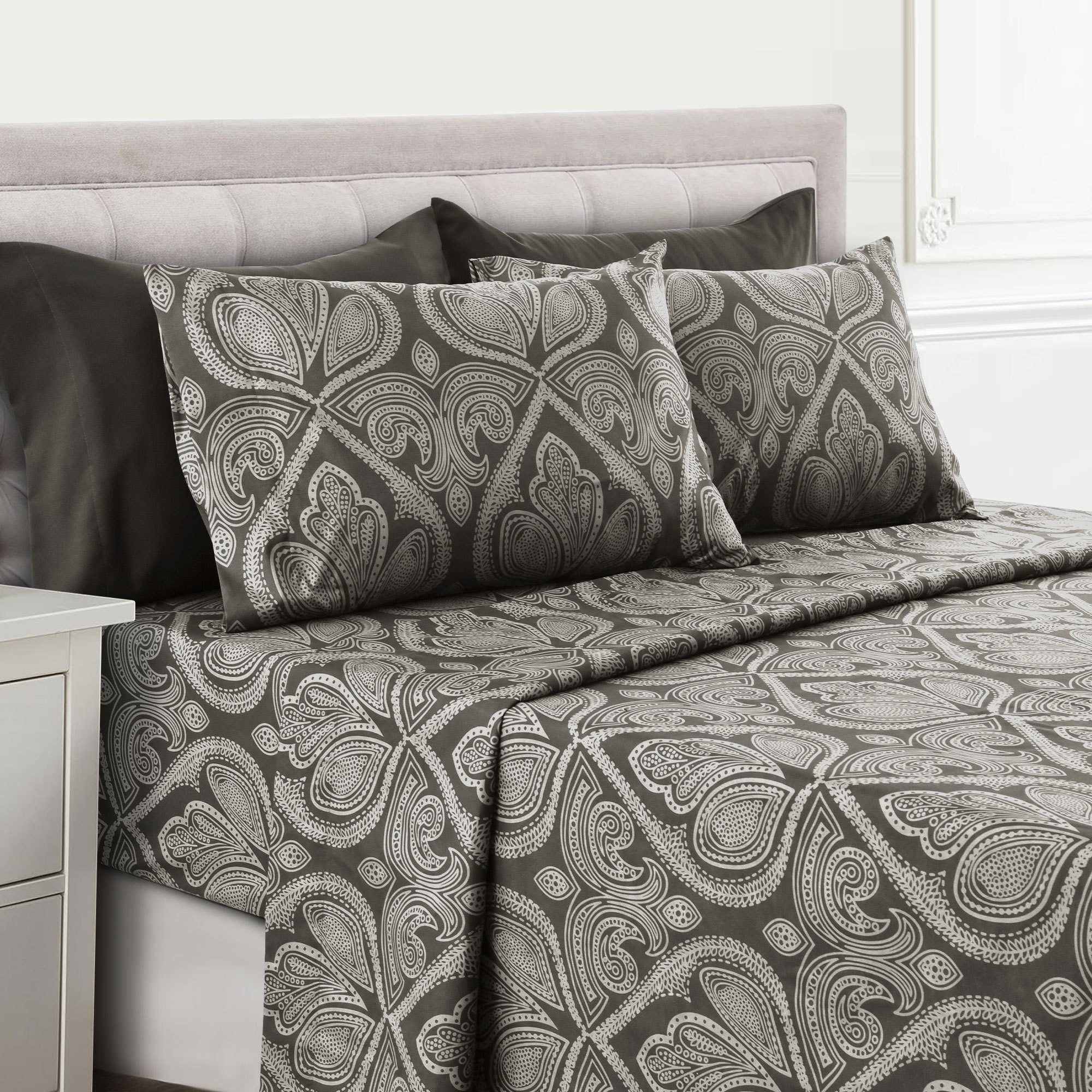 Lux Decor 4/6 Pieces Paisley Bed Sheet, Breathable Hotel Style Sheets, 100% polyester Sheets Deep Pockets, Easy-Fit, Soft Wrinkle Free Cooling Bed Sheets, 6 Pc includes 4 pillowcases and 4 Pc (Twin Twin xl) includes 2 pillowcases