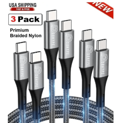 3 pack braided type c to type c fast charging data sync charger cable 3 6 10ft