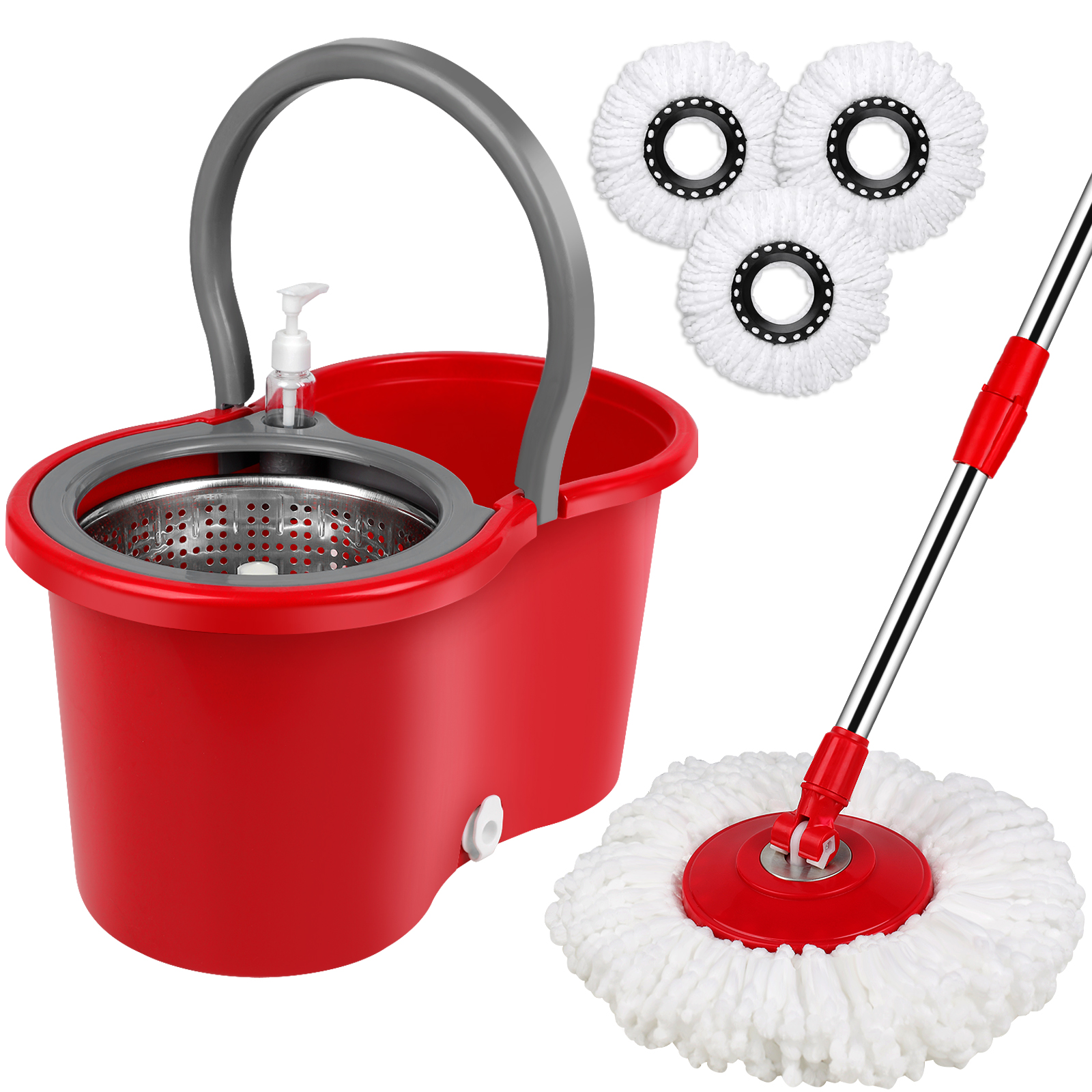 

Spin Mop And Bucket With Wringer Set,360 Spinning Mop Bucket System With 3 Microfiber Mop Heads,61" Inch Stainless Steel Adjustable Handle For Floor Cleaning ,