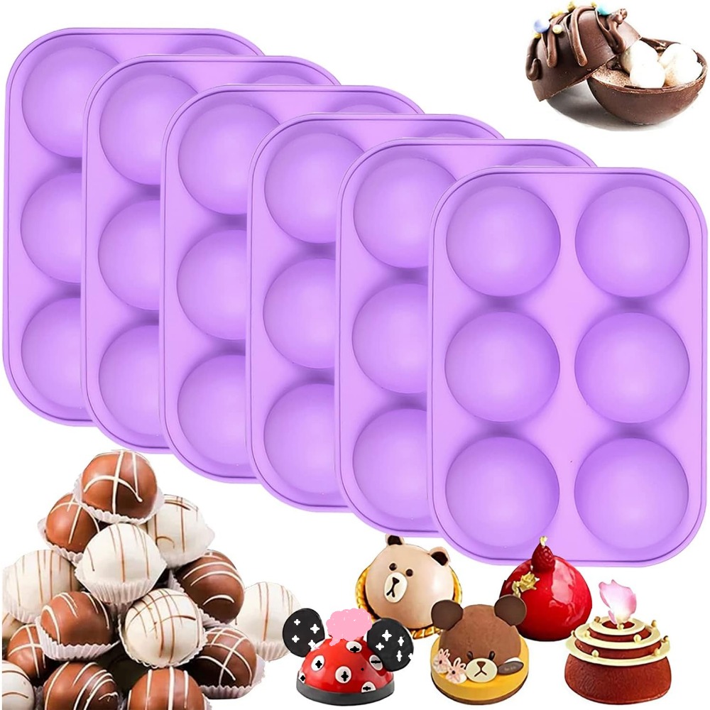 

6 Holes Semi Sphere Silicone Mold,6 Pack Baking Mold For Making Hot Chocolate Bomb, Cake, Jelly, Dome Mousse,purple