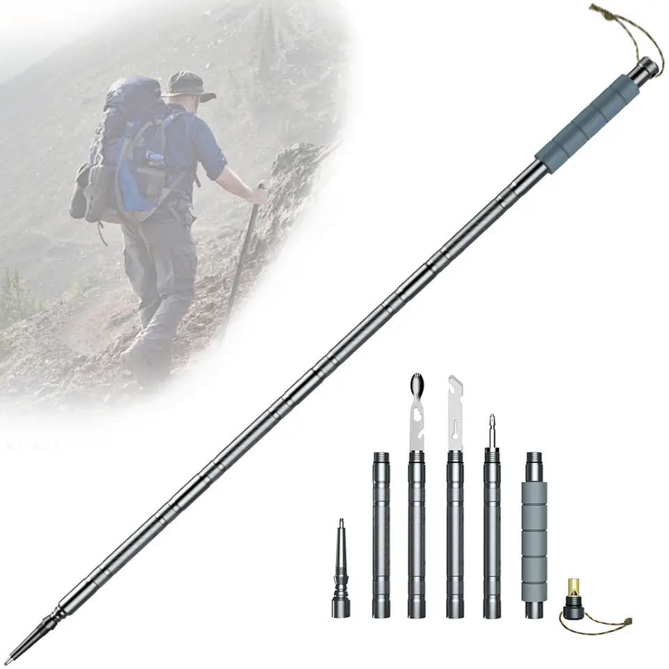 

Outdoor Supplies Trekking Poles, Multifunctional Aluminum Hiking Stick With Compass, Adjustable Height, Tactical Trekking Poles For Hiking, Traveling, Camping, Mountaineering