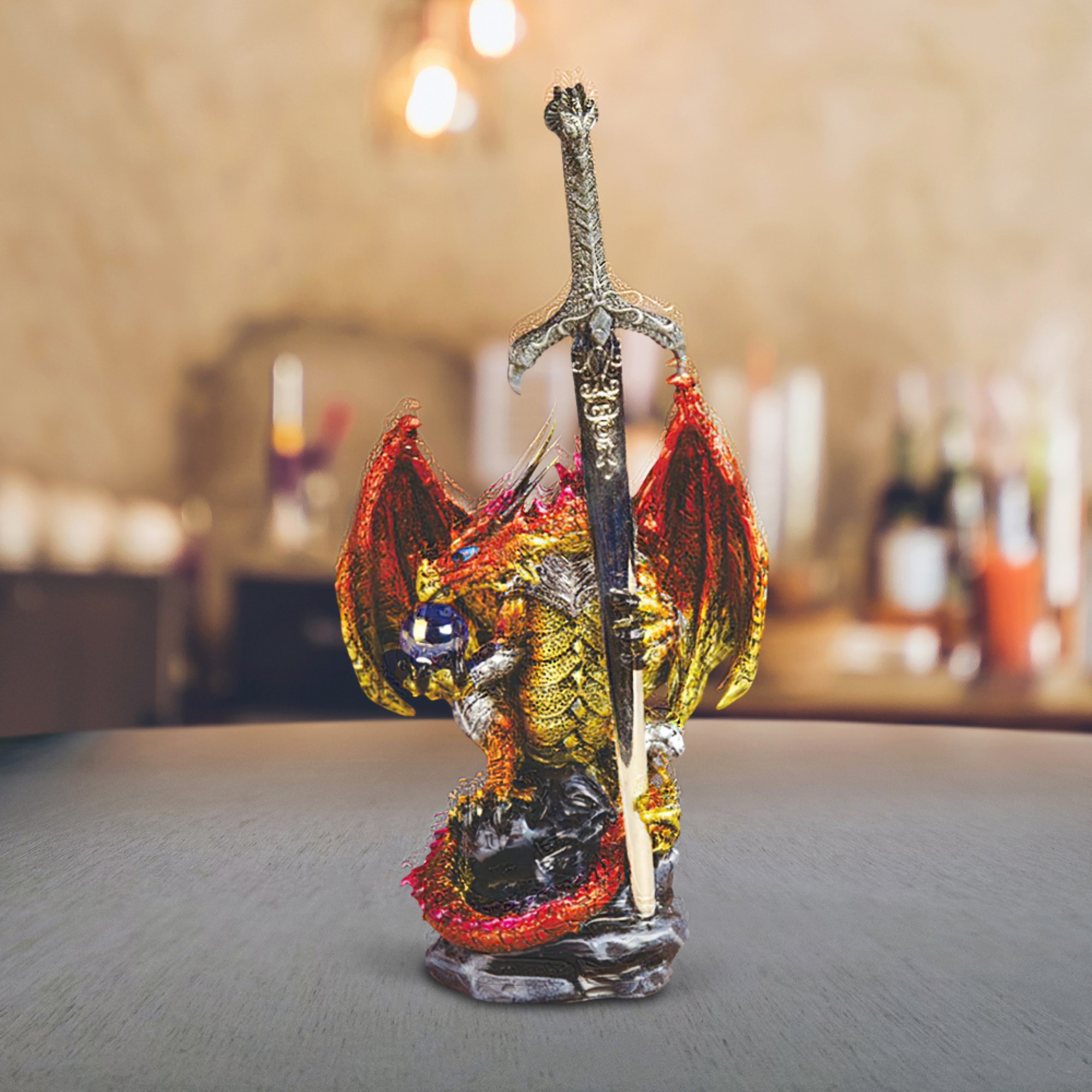 

5"h Red Dragon With Sword Figurine Statue Home/room Decor And Perfect Gift Ideas For House Warming, Holidays And Birthdays Great Collectible Addition