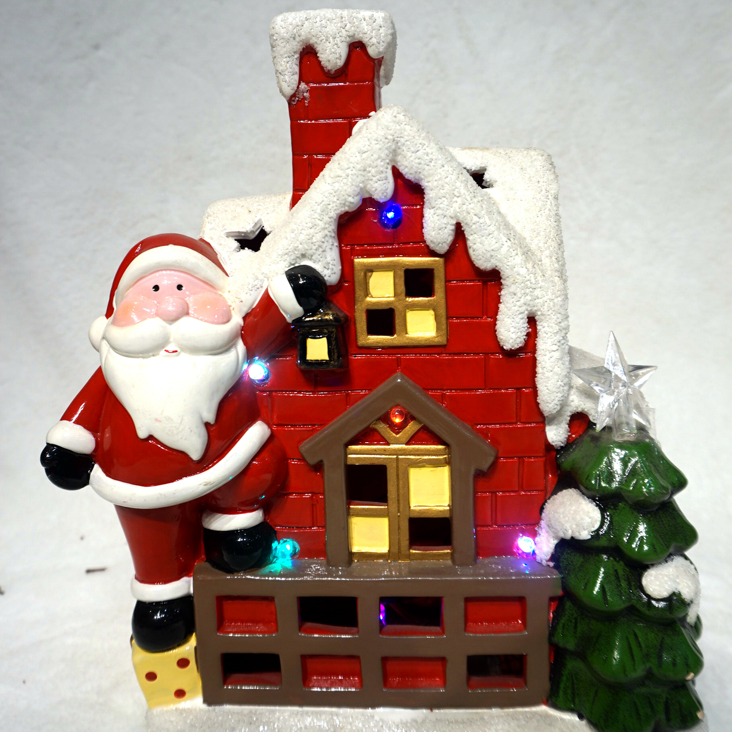 

Ceramic Lighted Santa Cabin With Santa Claus, Pre-lit Led , Christmas Village Cabin, Christmas Interiors And Holiday Light Battery (not Included Battery)
