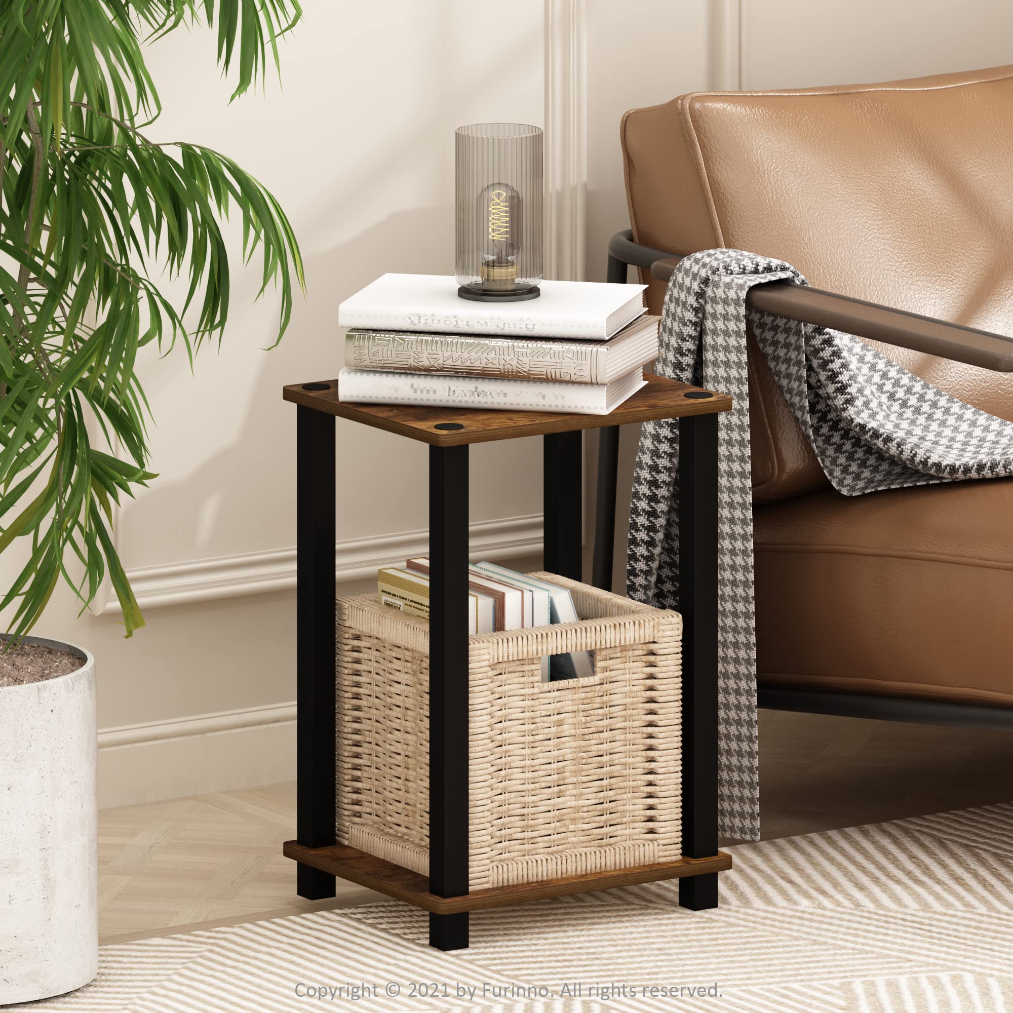 

Simplistic 1-tier End Side Night Standbedside Table With Plastic Poles, Amber Pineblack