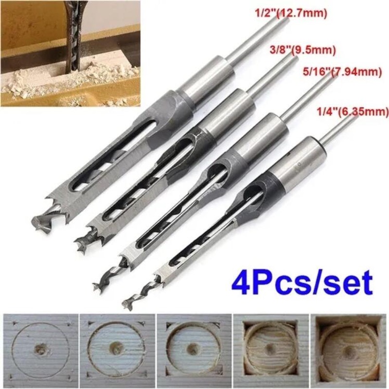 

Square Auger Drill Bit Cut Mortising Chisel Woodworking Tool Set