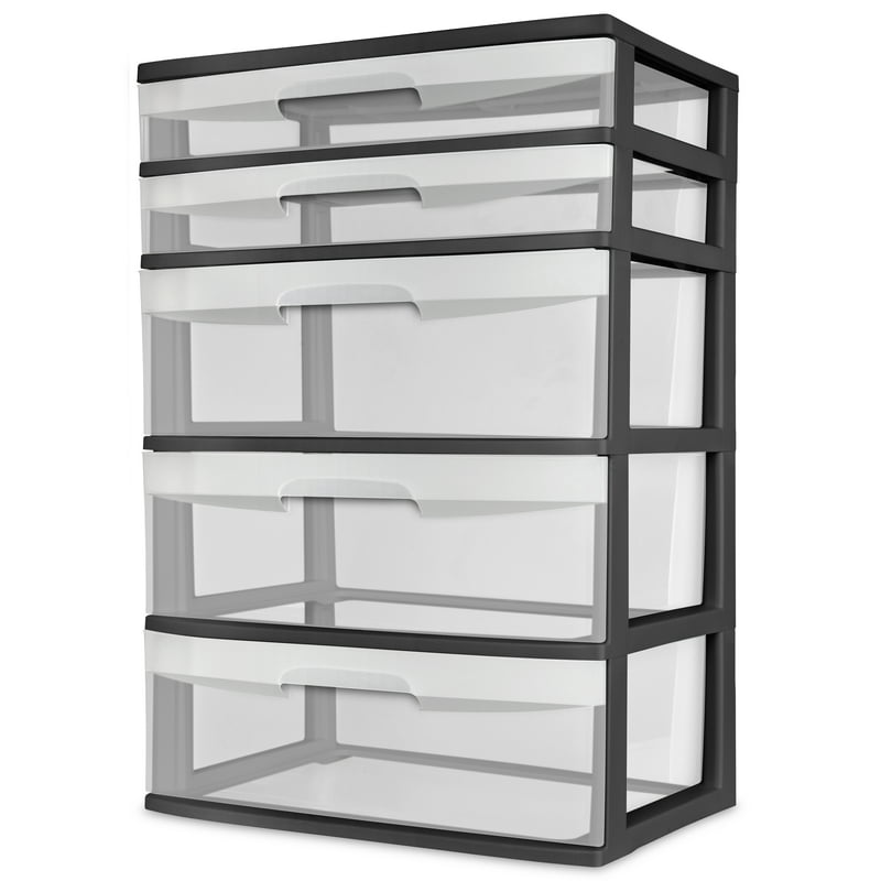 

Transparent Plastic 5 Drawer Wide Tower Black