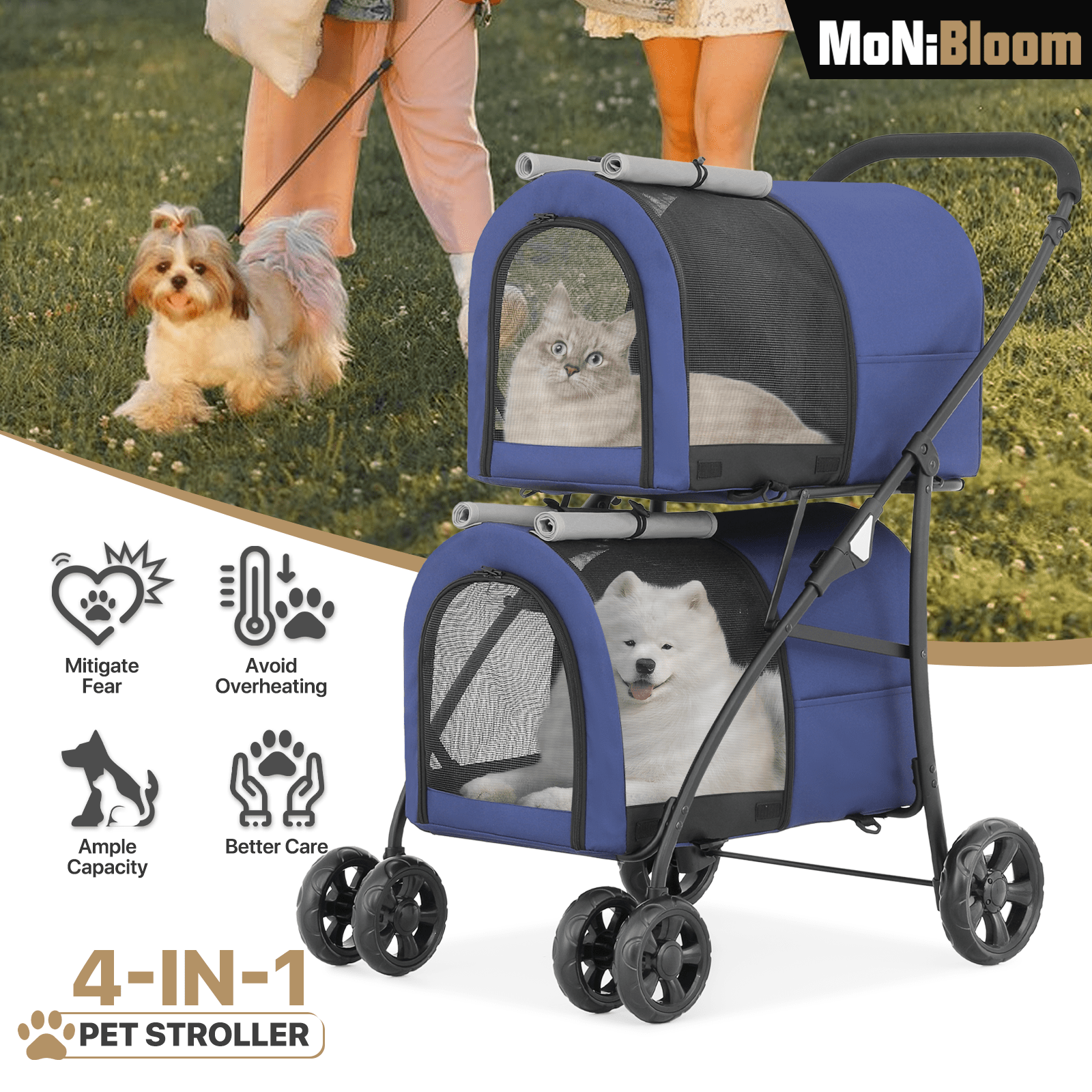 

Double Dog Stroller With Detachable Large 4 Wheels Foldable Jogger For Rabbit Bunny Dogs Cats