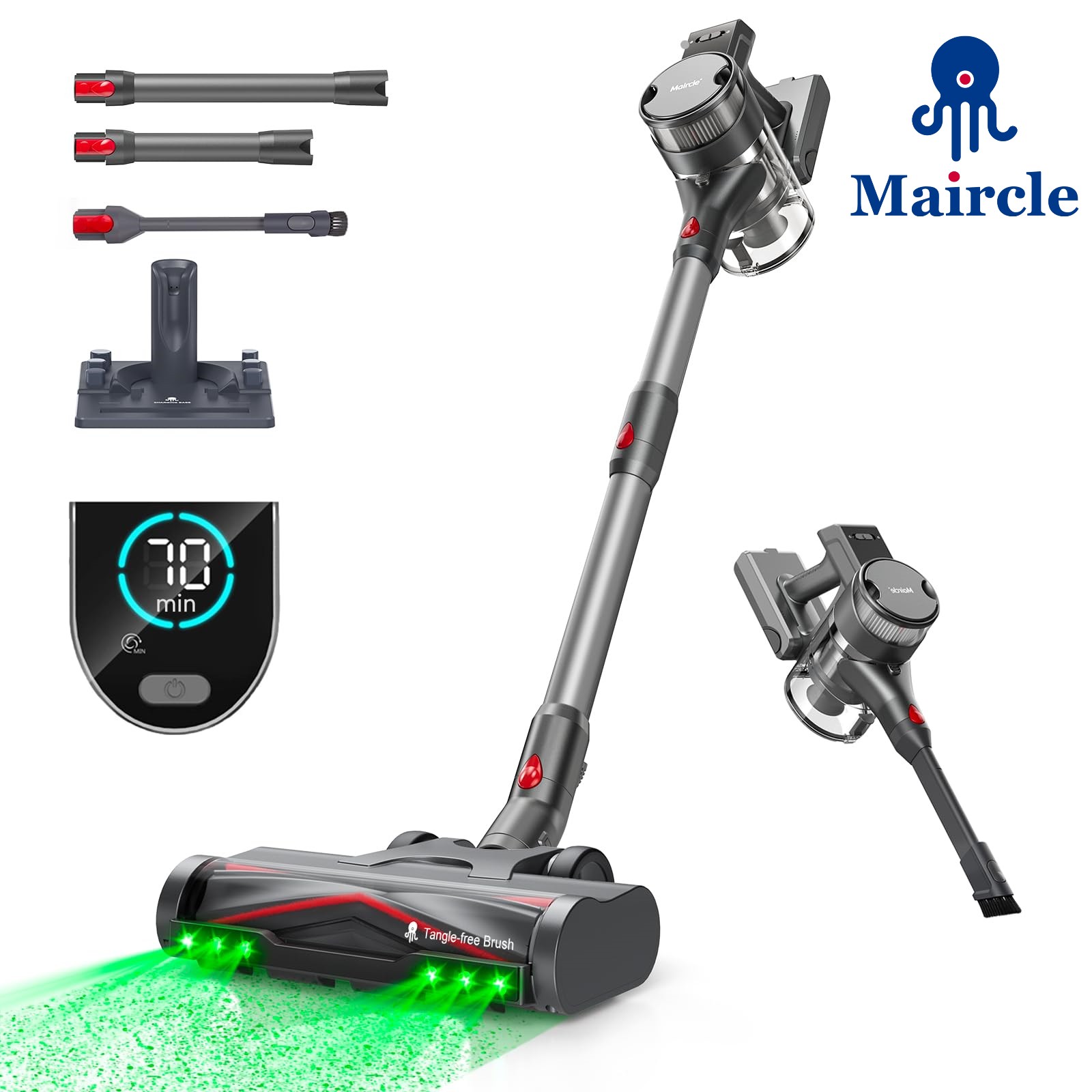 

Maircle S3 Pro Cordless Vacuum With Charging Station, Stick Vacuum With High Suction, Vacuum Cleaner With Led Display For Carpet Hardwood Floor Pet Hair