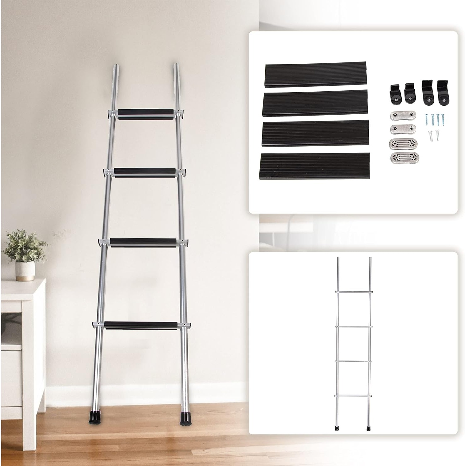 

60" Bunk Ladder Compatible With Rv Mount Ladder With Hook & Rubber Foot Pads (4 Step Ladder)