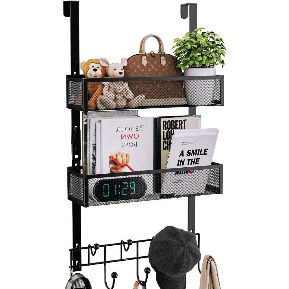 

Over The Door Hooks Organizer, Door Hanger With 9 Coat Hooks & 2 Mesh Basket Hanging Storage Clothes, Back Of Door Storage Organizer For Bathroom, Bedroom-black (for 1.76in Doors)