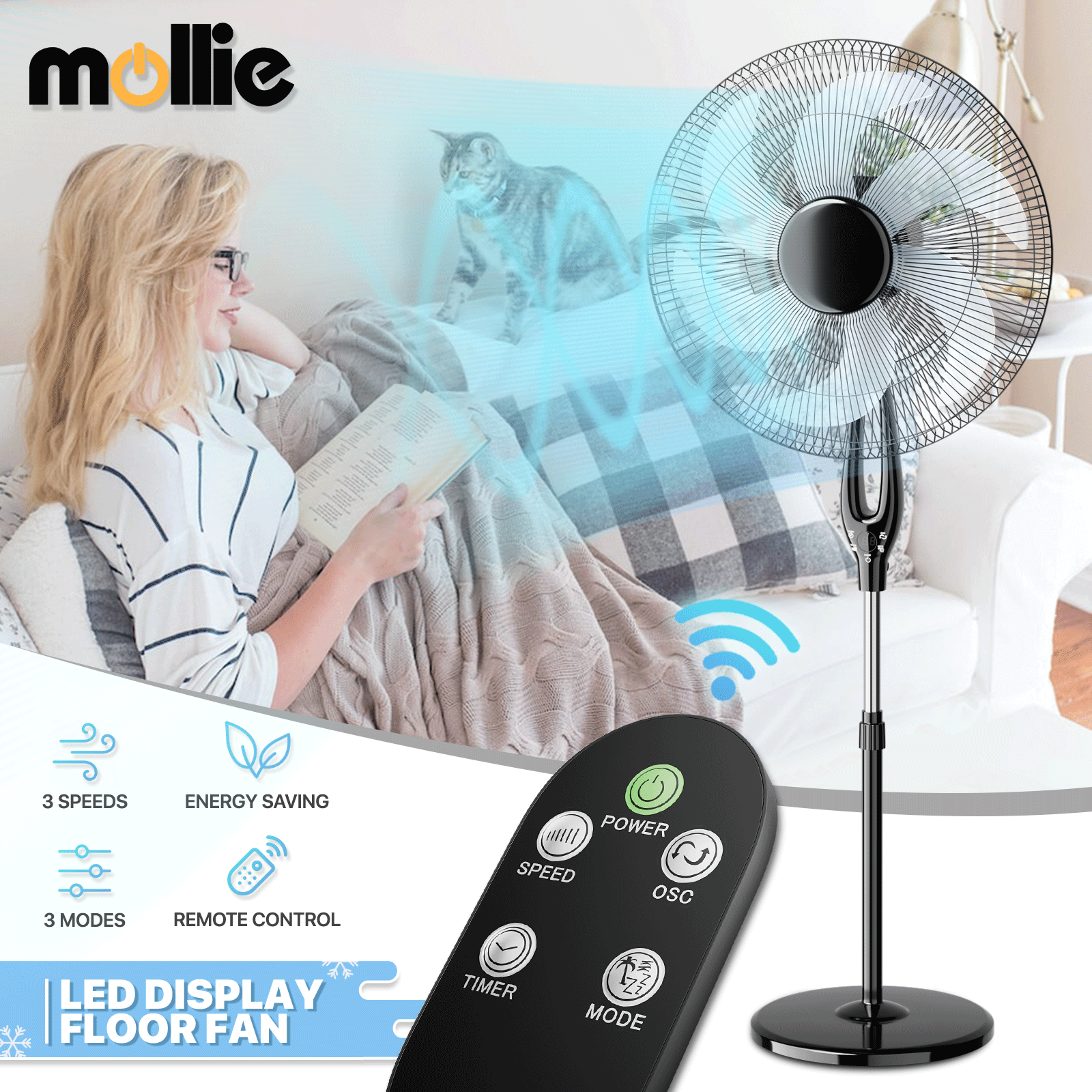 

Oscillating Fan 12h Portable Air Standing Fan For