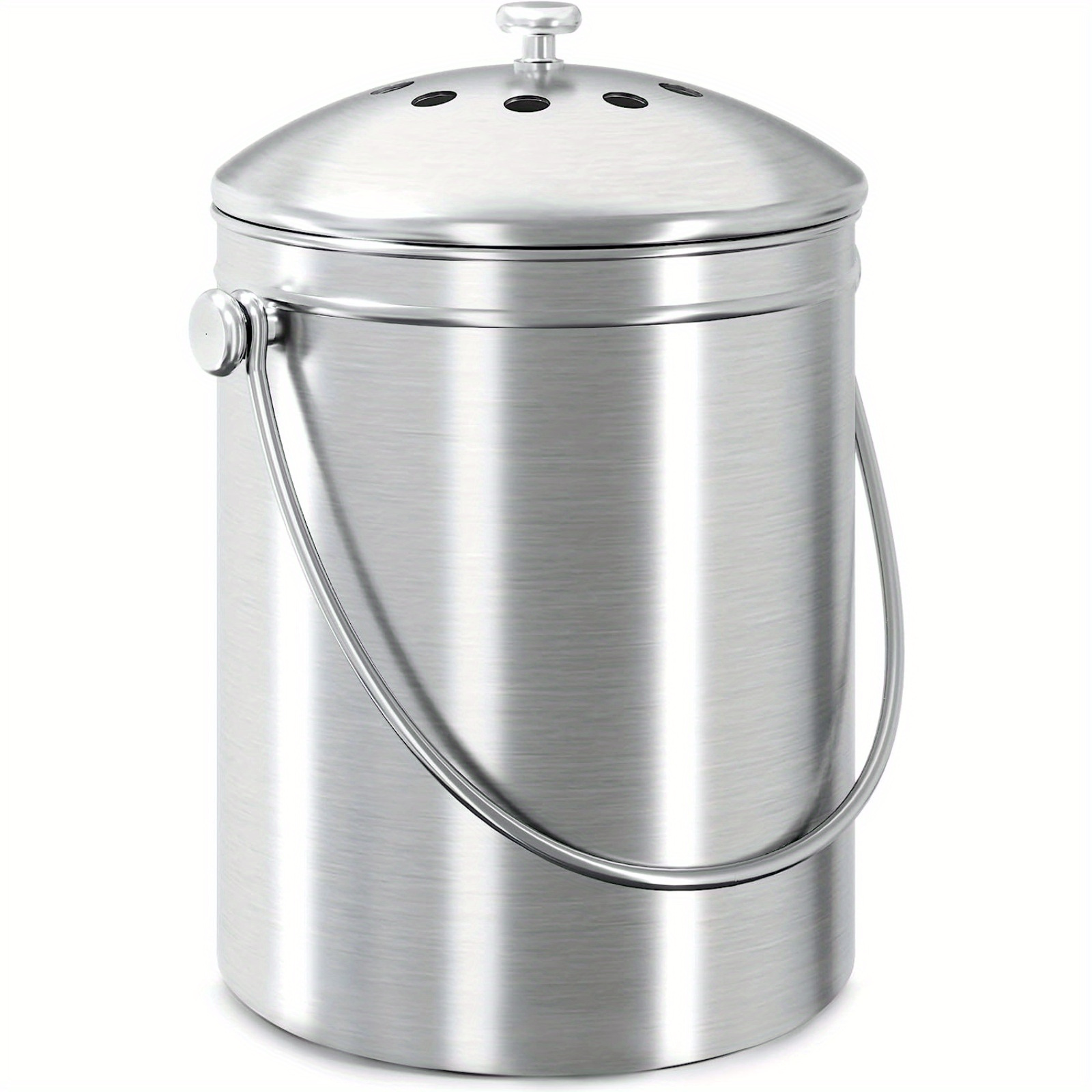 

5l Small Household Compost Bin For Kitchen, Portable Countertop Compost Bucket For Kitchen With Lid - Includes 1 Charcoal Filter 1.3gallon (silver)