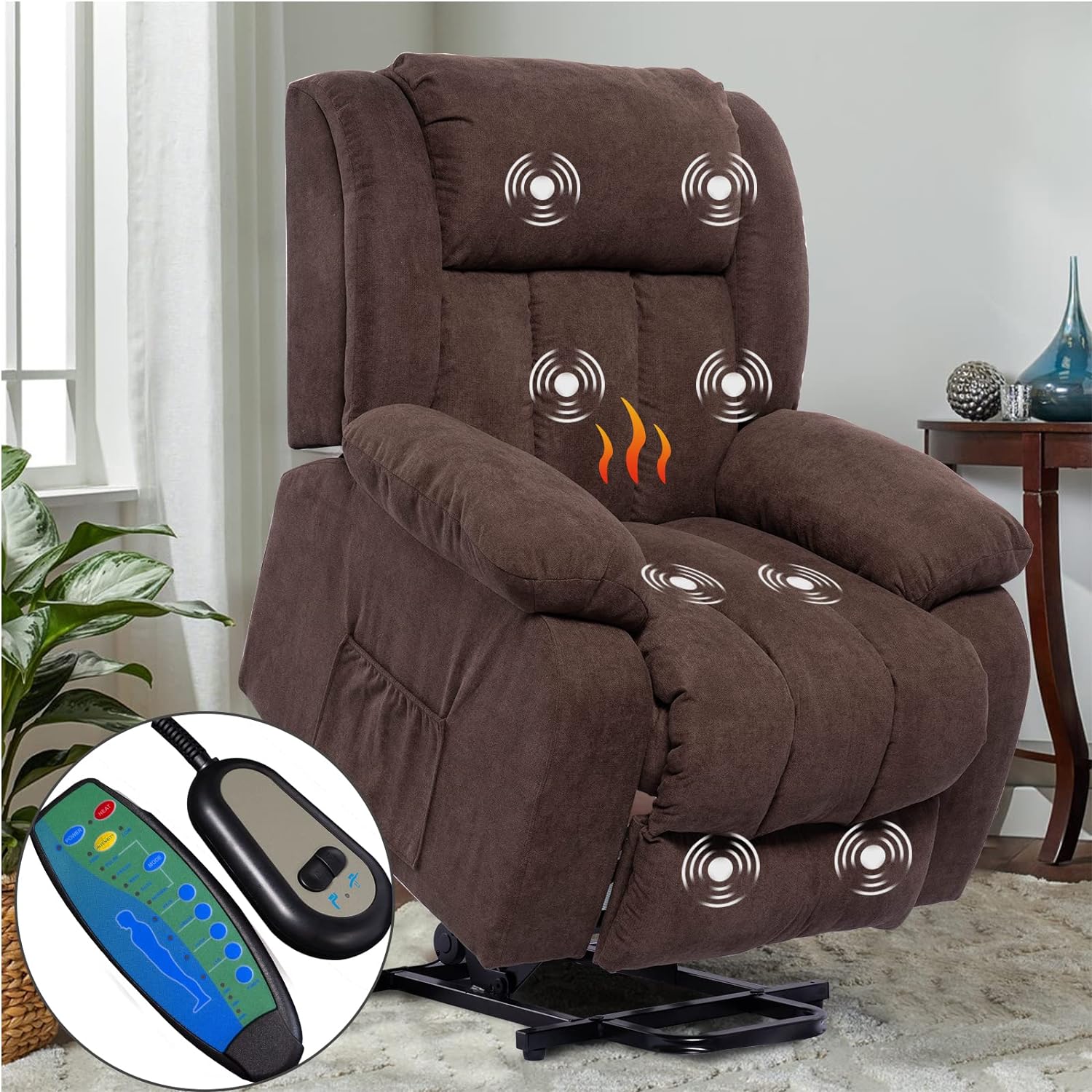 

Massage Recliner Chair For Elderly Fabric Recliner Ergonomic Lounge Vibratory Massage /heating/remote Control For Living Room