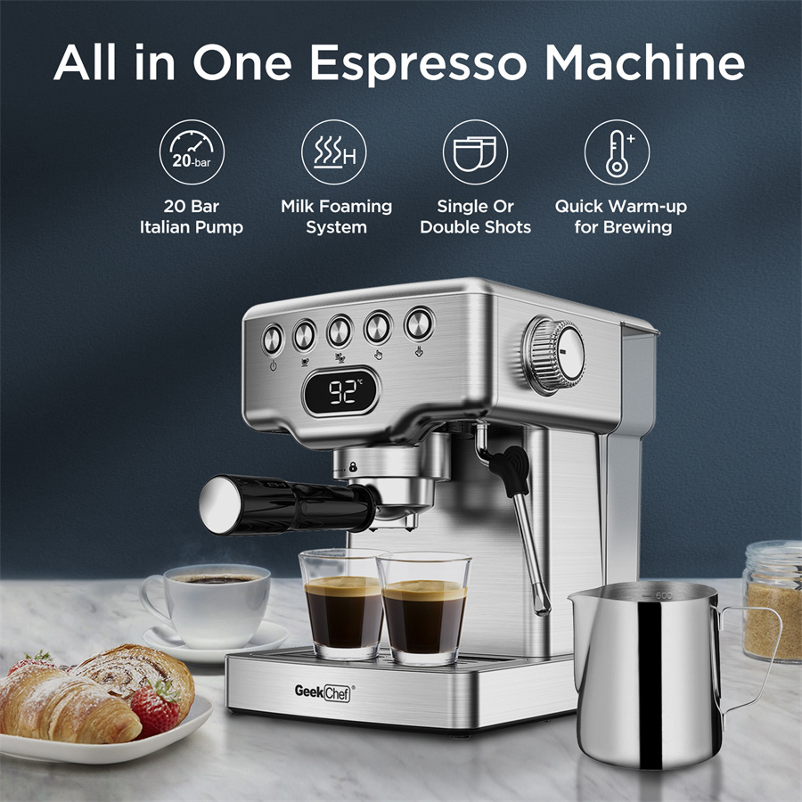 

Espresso Machine,20 Bar Espresso Machine With Milk Frother For Latte,cappuccino,machiato,for Home Espresso Maker,1.8l Water Tank,stainless Steel Complimentary Ese Filter