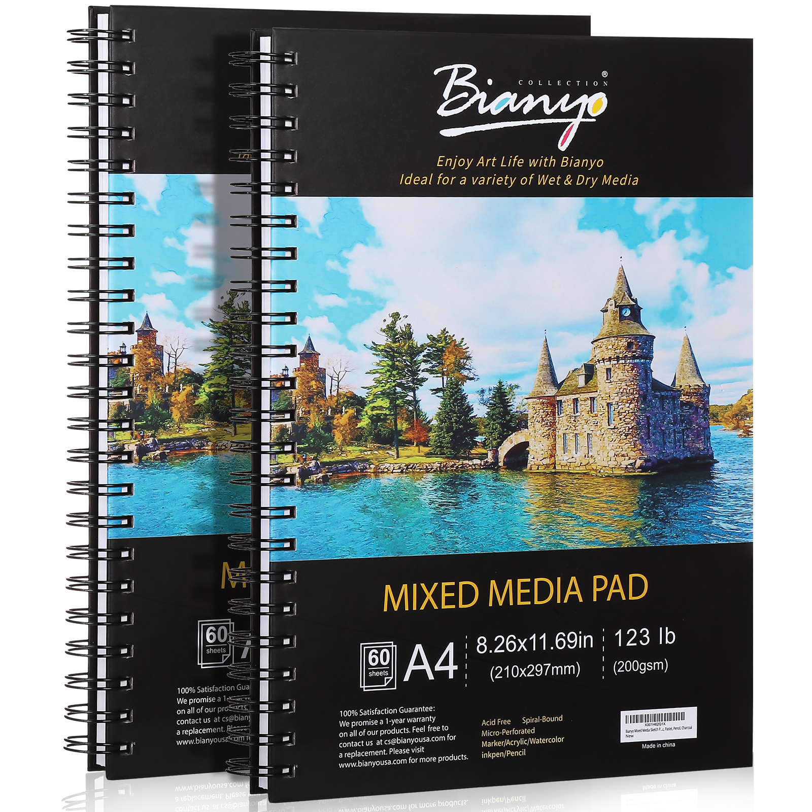 * * * Sketchbook, *- A4/11&*; X 14&*;, 60 Sheets/*, 123 LBS/200 GSM, Spiral-Bound Pad, Micro-Perforated, Ideal for Wet &amp; Dry