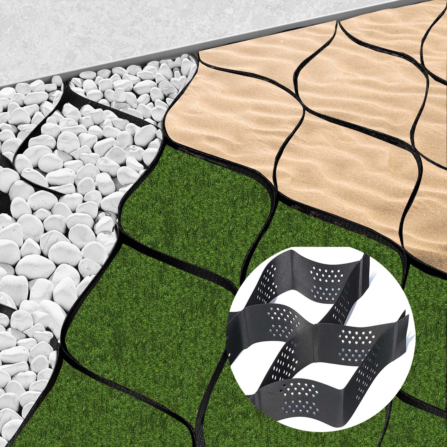 6.5 Ft. X 16.5 Ft. X 6 In. Plastic Ground Geo Grid Ground Pavers ...