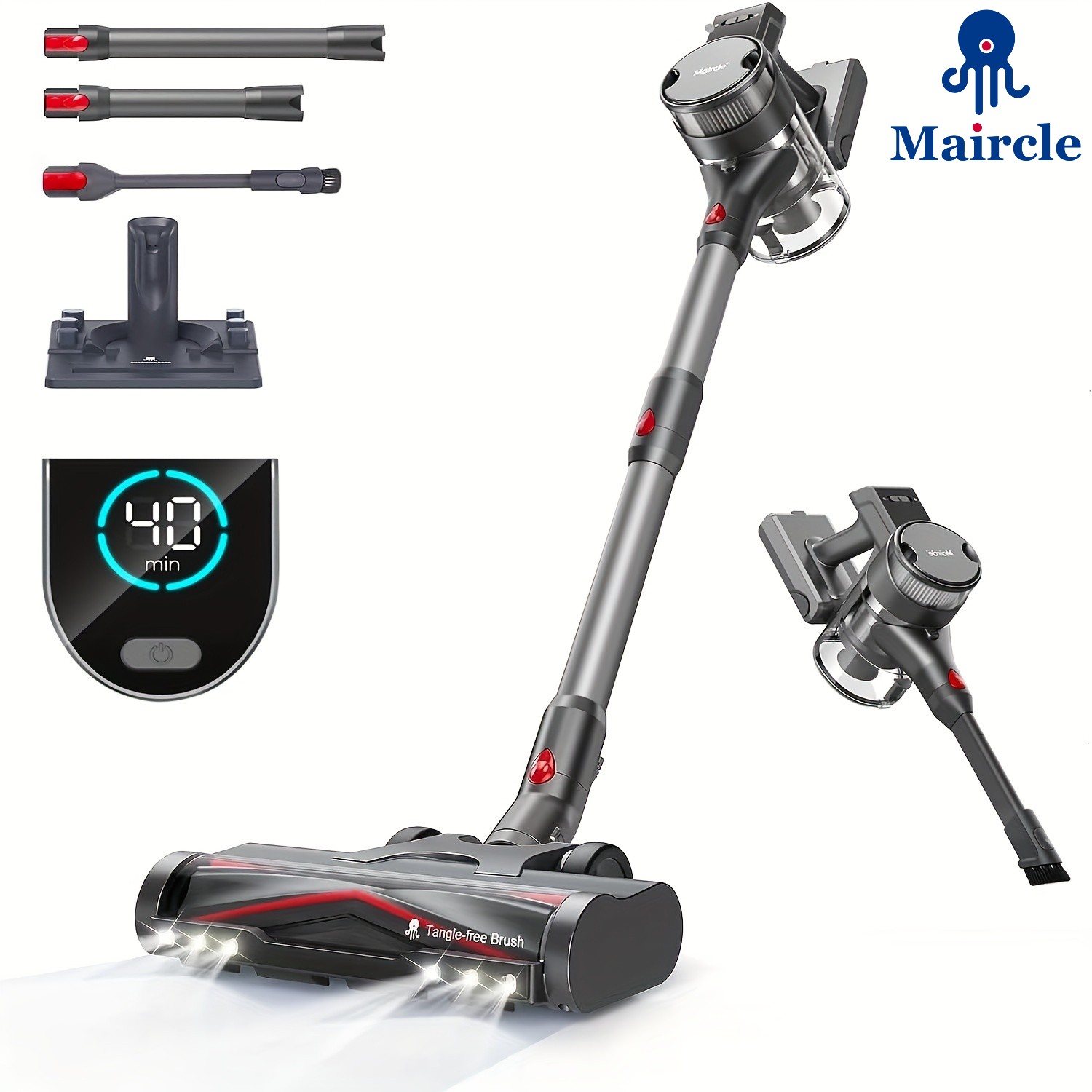 

Maircle S3 Mate Cordless Vacuum With Led Display, Stick Vacuum With 23kpa Suction, Vacuum Cleaner With Charge Station For Carpet Hardwood Floor Pet Hair