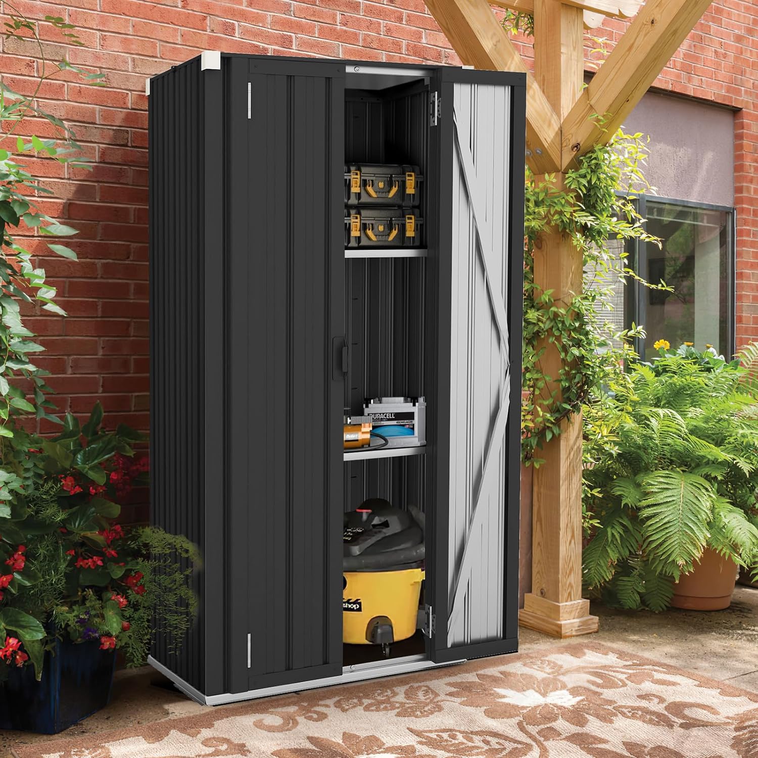 

Outdoor Storage Cabinet Waterproof With Shelves, Vertical Tall Outdoor Garden Storage Sheds & Outdoor Cabinet Storage Weatherproof For Patio Or Indoor