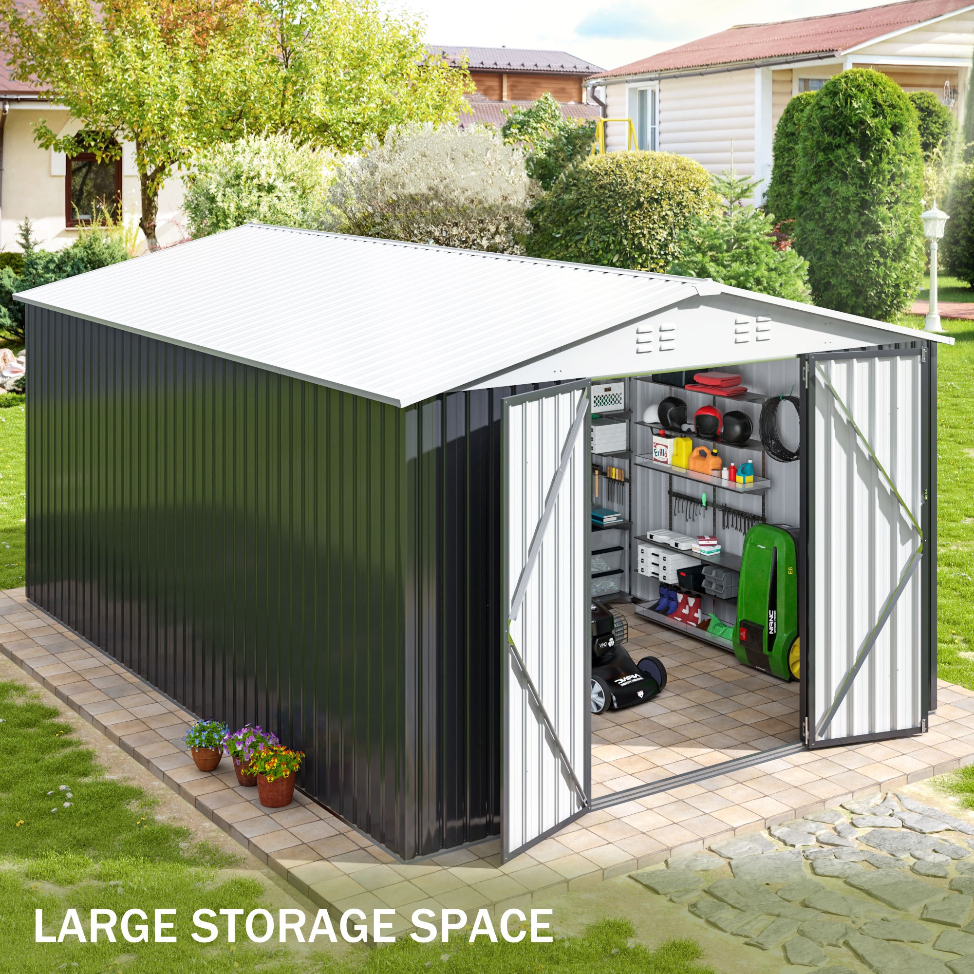 

Polar Aurora 10x14 Ft Outdoor Storage Shed, Metal Garden Shed With Updated Frame Structure, Tool Sheds For Backyard Garden Patio Lawn