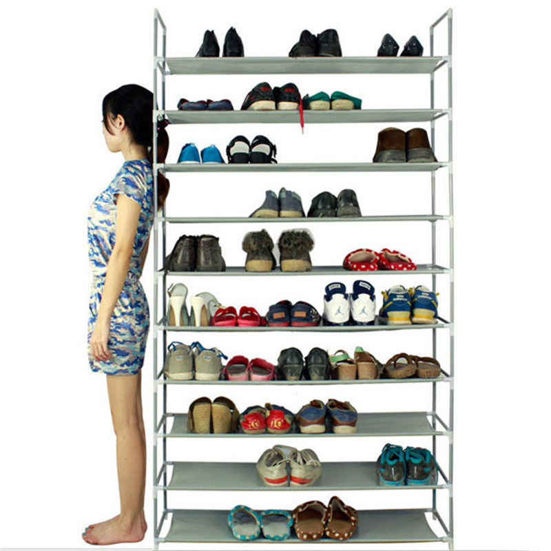 

100cm Ultra Large Capacity 10 Layers Non-woven Fabrics & Steel Shoe Rack Gray